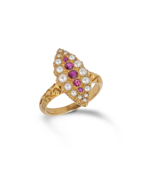 18ct Antique Victorian Ruby & Seed Pearl Ring