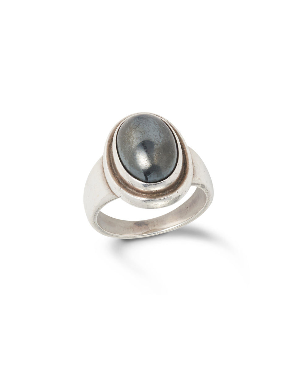 Silver and Hematite Ring, Georg Jensen, Designer Harald Nielsen, Pattern # 46B.