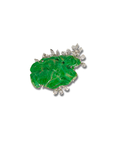 Vintage Jade & Diamond Lotus Brooch