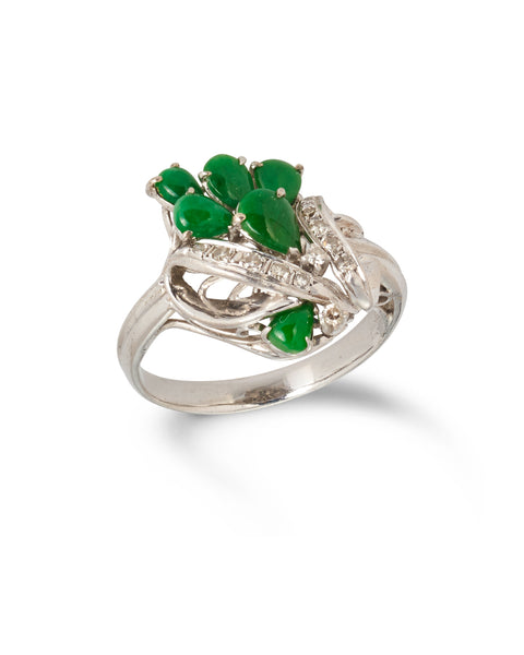 Vintage Jade & Diamond Cluster Ring, 1960s