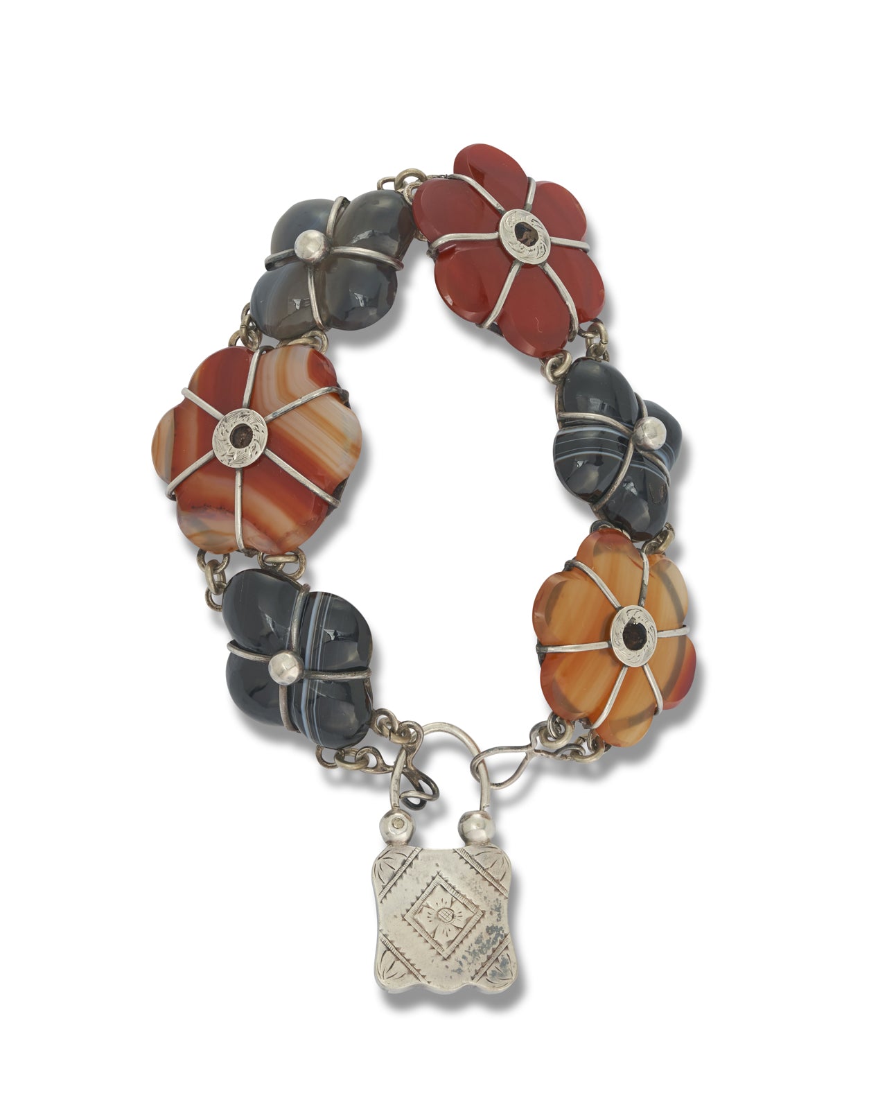 Antique Victorian Scottish Silver & Agate Bracelet