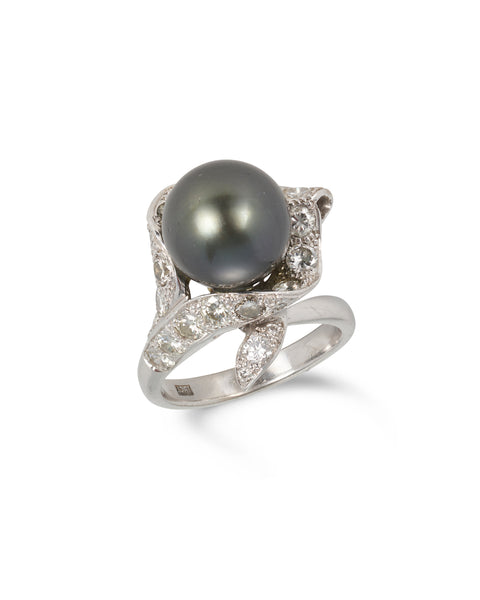  Tahitian Pearl & Diamond Cocktail Ring
