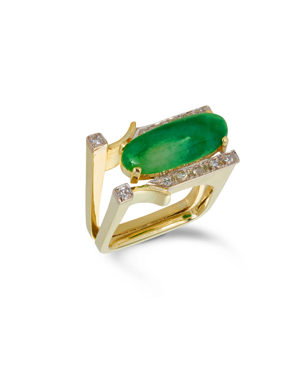 Mid-Century Jade & Diamond Ring