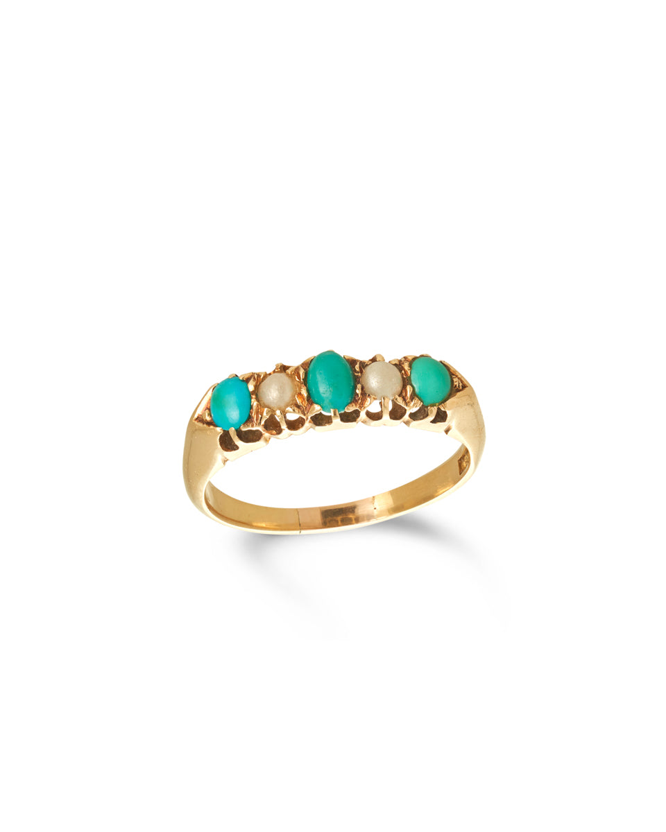 Antique Australian Turquoise & Pearl Ring by Wendt