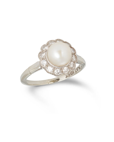 Vintage Pearl & Diamond Cluster Ring, 1950s