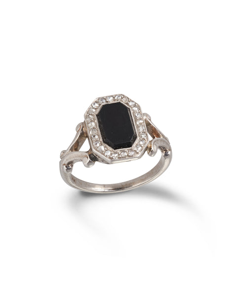  Vintage Onyx And Rose Cut Diamond Ring
