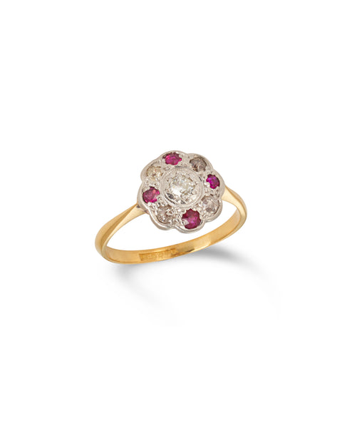 Vintage Ruby & Diamond Cluster Ring, 1950s