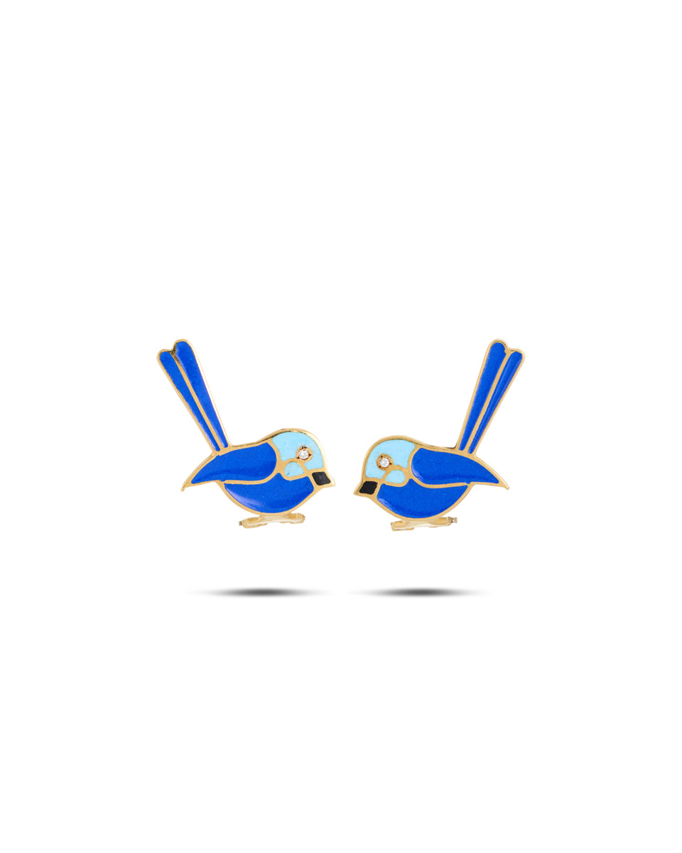 Diamond & Enamel Bluebird Earrings