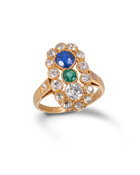 Antique Australian Diamond, Sapphire & Garnet Ring (Stevenson Bros Adelaide 1878 - 1956)