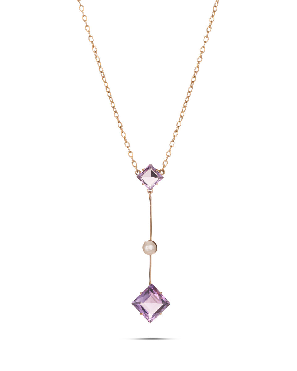 Antique Australian Amethyst and Pearl Pendant Necklace