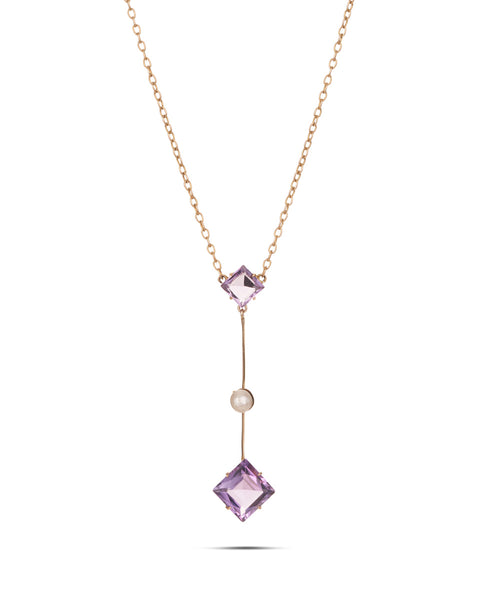 Antique Australian Amethyst & Pearl Pendant Necklace, P Falk & Adelaide