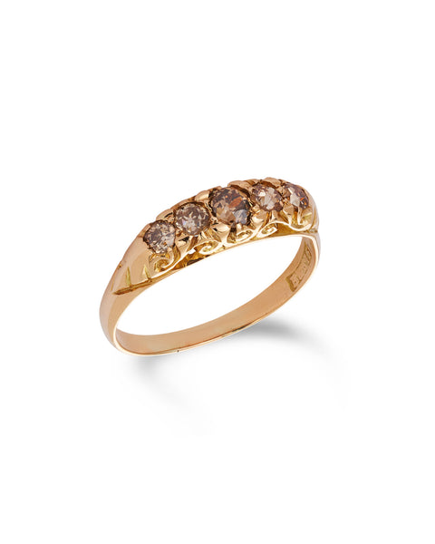 Antique Victorian Champagne Diamond Bridge Ring, 1890