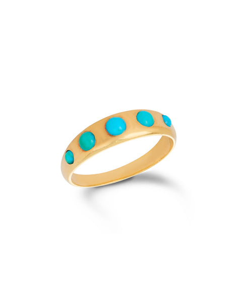 Antique Victorian Turquoise Gypsy Ring, c1890. 18ct yellow gold