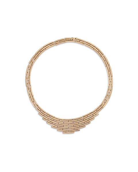 A yellow gold multi-strand statement necklace or collar, displayed on a clean white background.