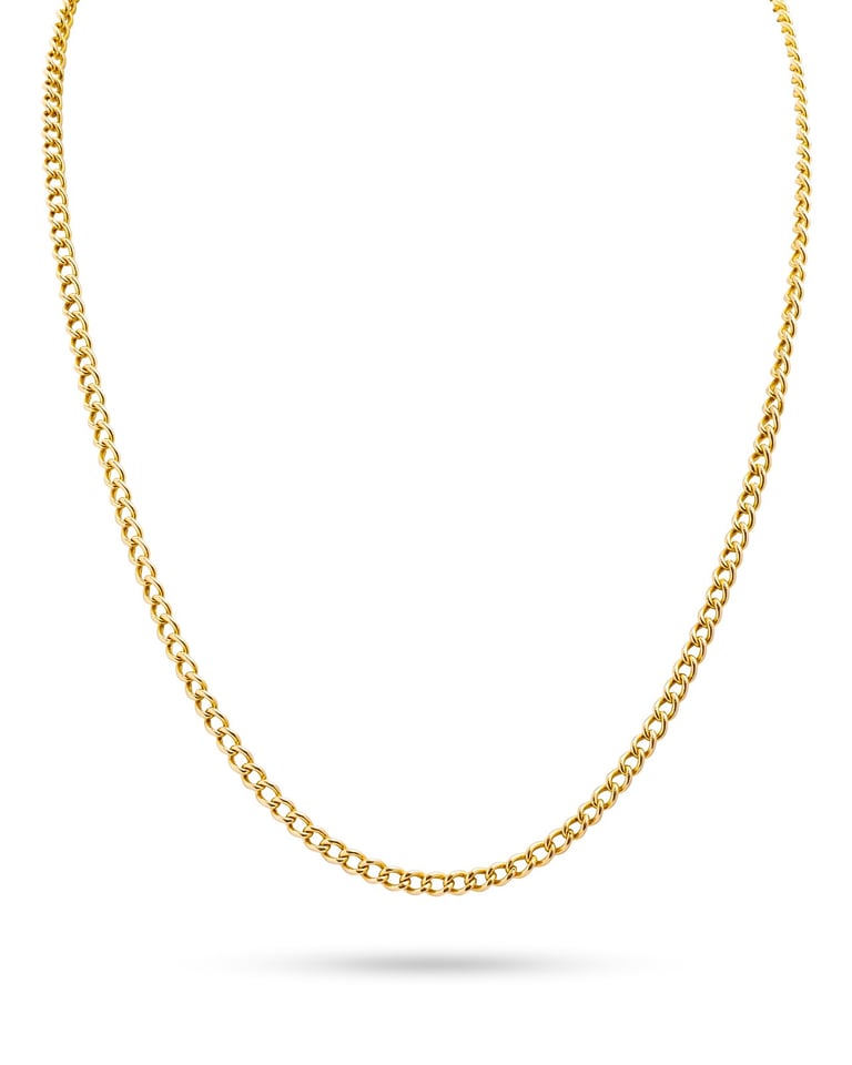 Antique Gold Necklace, c1900. A classic yellow gold curb link necklace measuring 43 cm, and hung with the original barrel clasp marked 15 for 15ct yellow gold