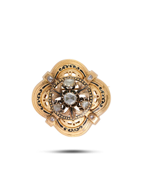 Antique Victorian Enamel & Diamond Brooch