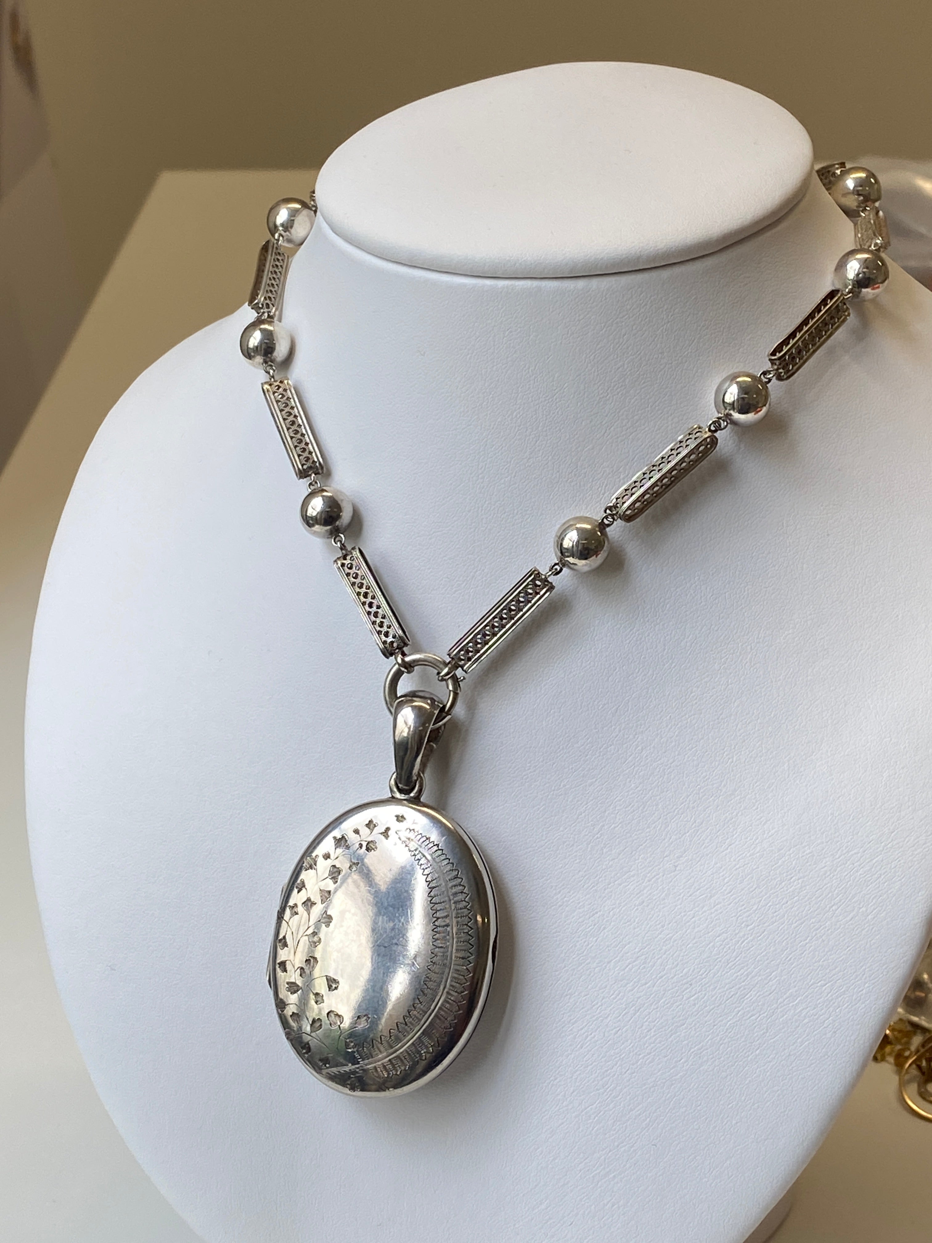 Antique Victorian Silver Fern & Ivy Locket, c1880