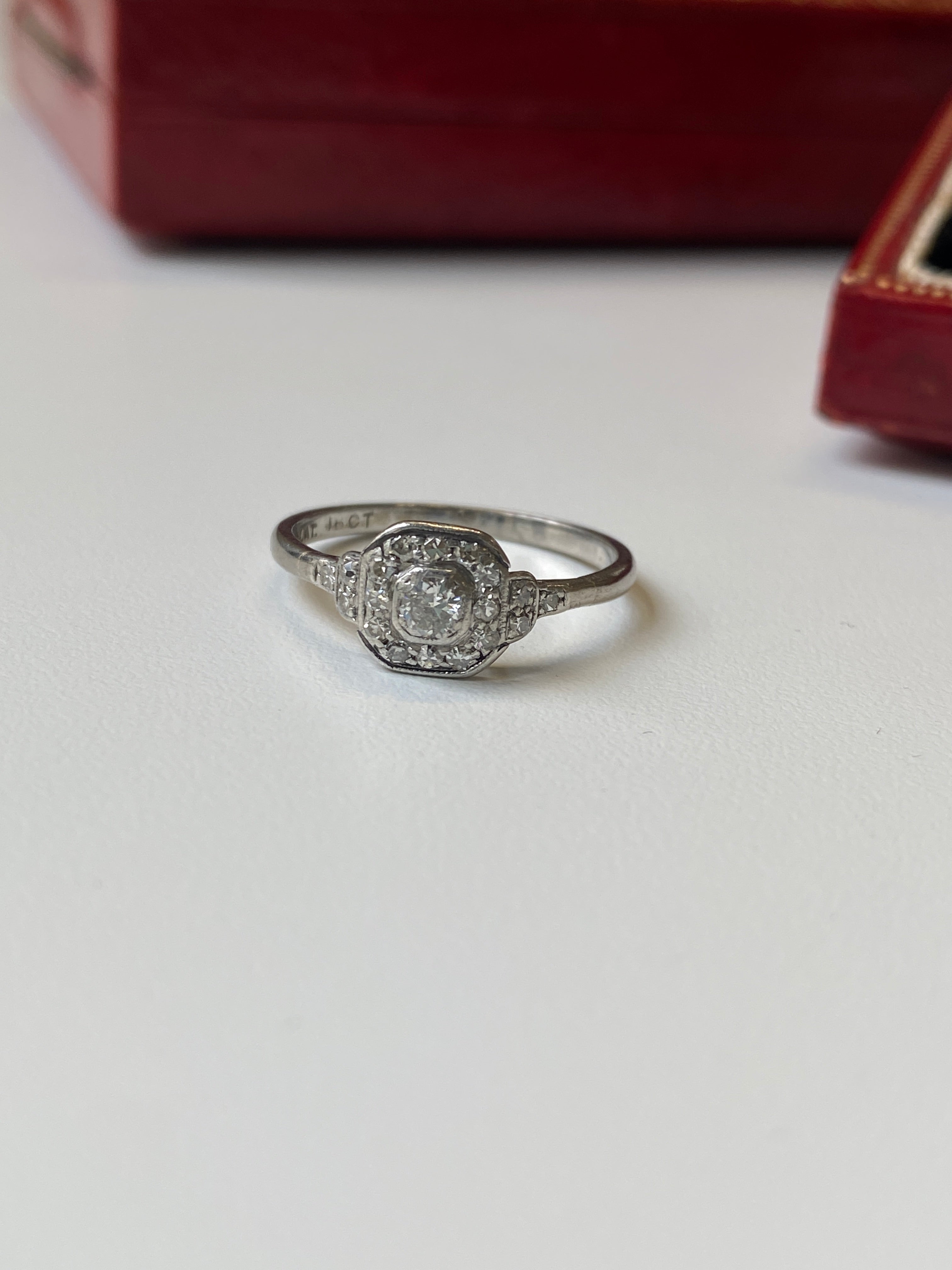 Art Deco Square Diamond Cluster Ring, 1930s. Platinum and white gold