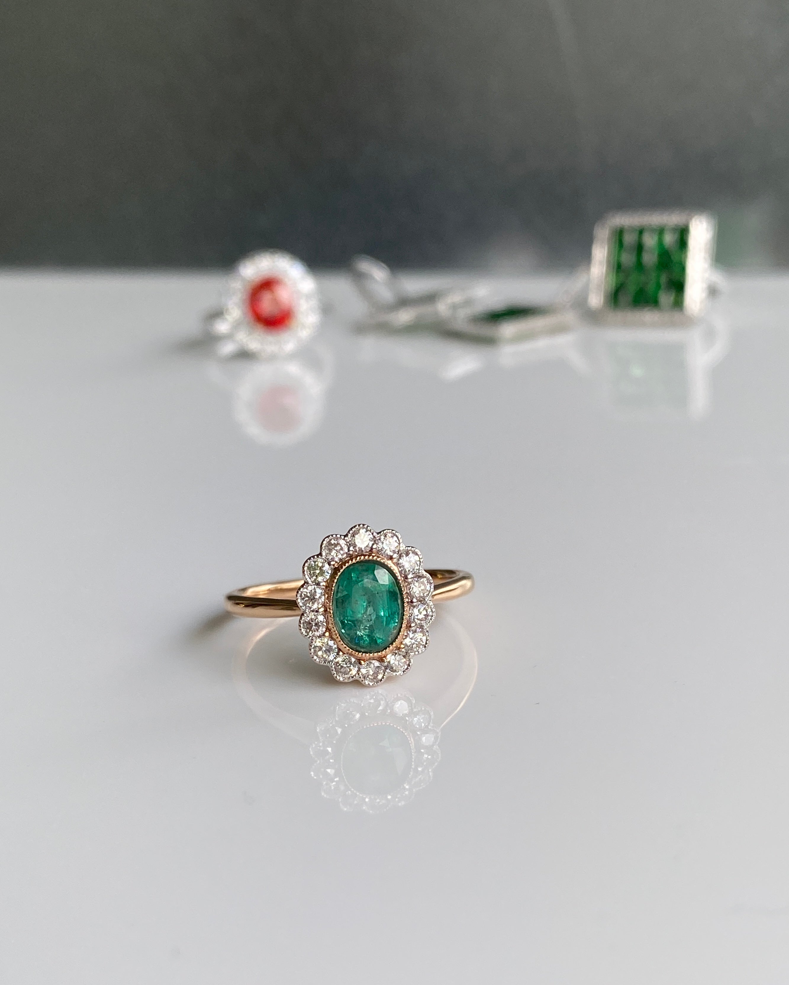 Emerald & Diamond Cluster Ring