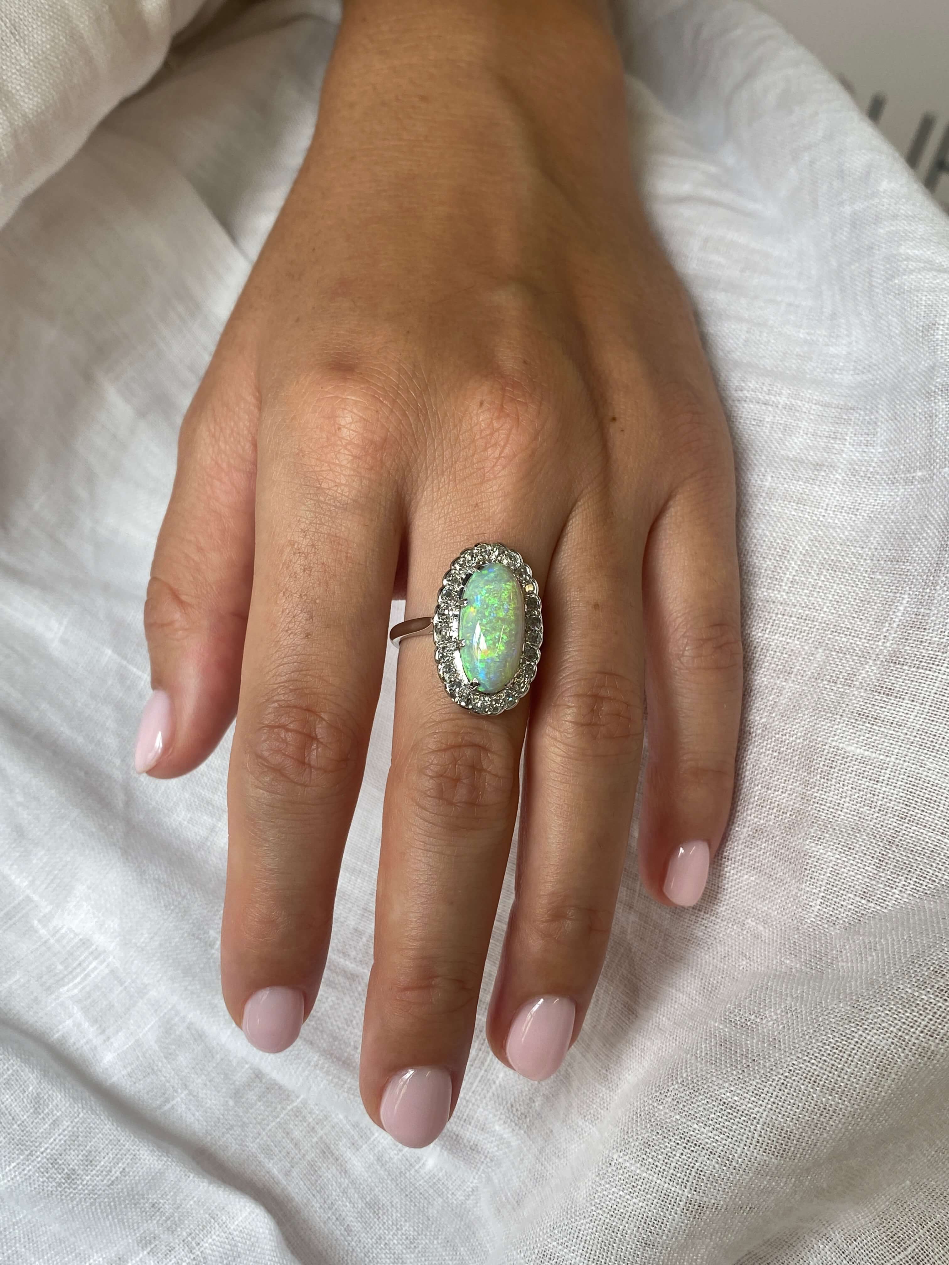 Antique Opal & Diamond Cluster Ring
