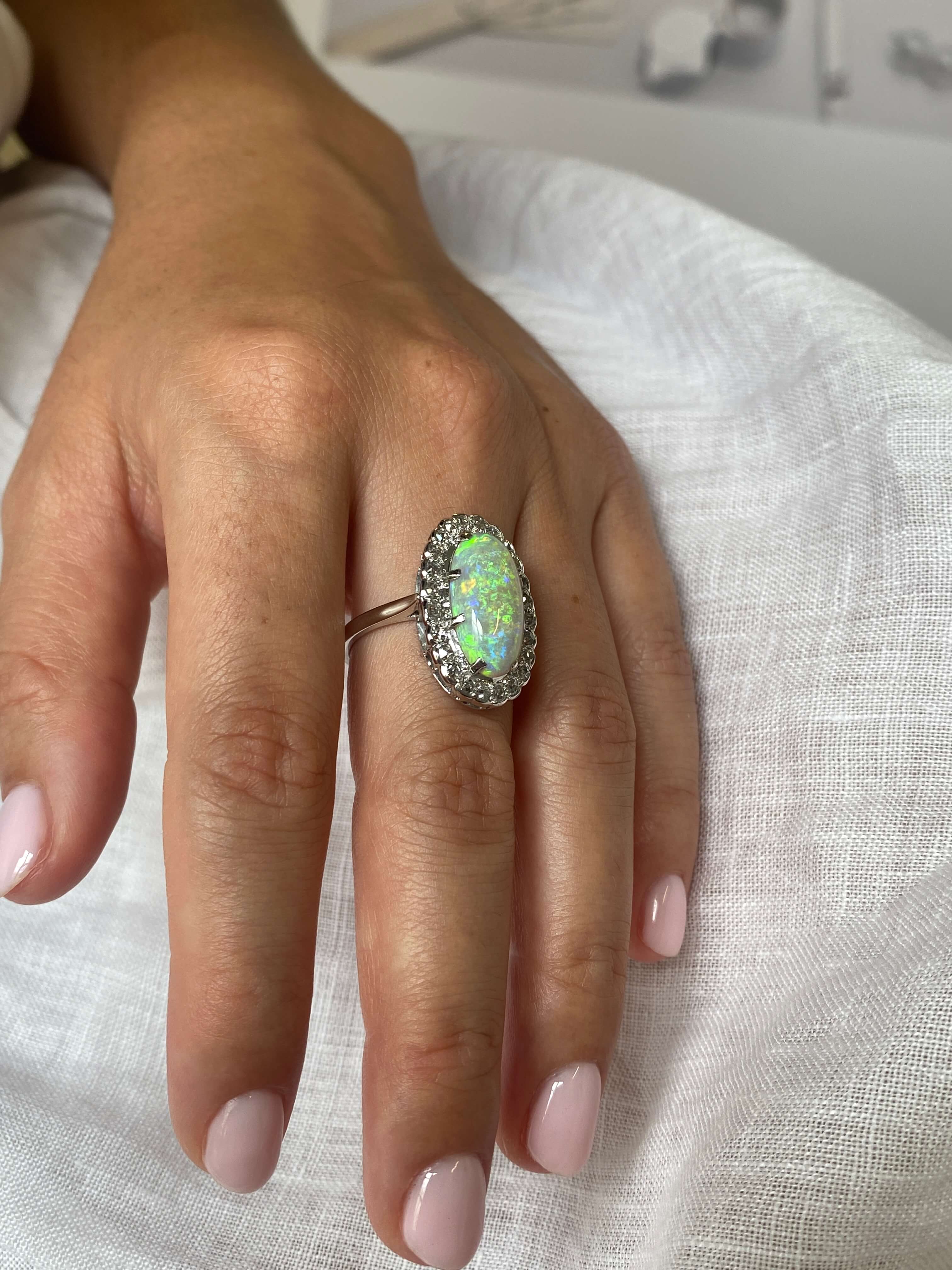 Antique Opal & Diamond Cluster Ring
