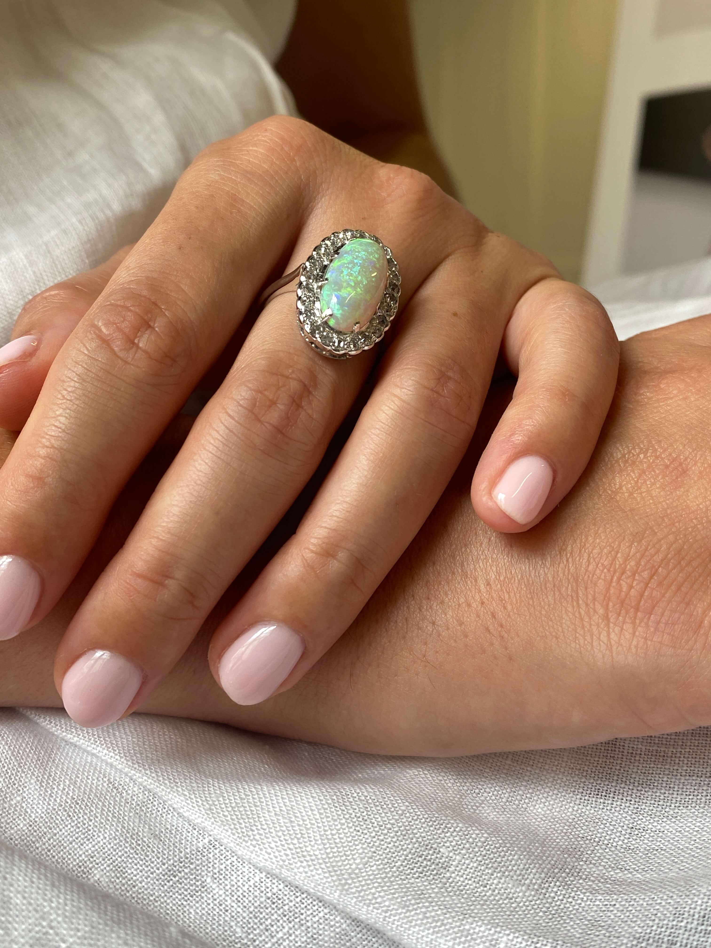Antique Opal & Diamond Cluster Ring