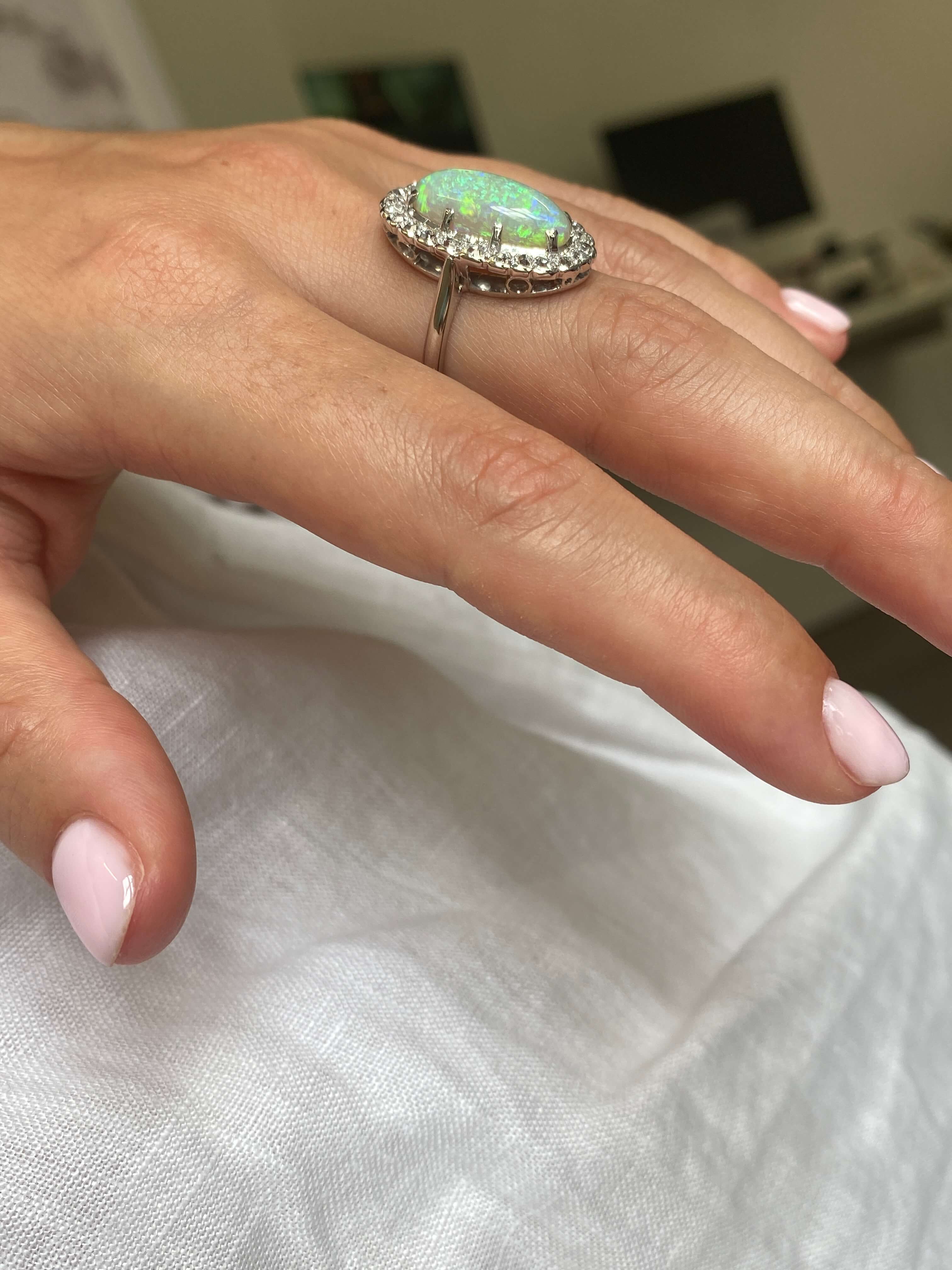 Antique Opal & Diamond Cluster Ring