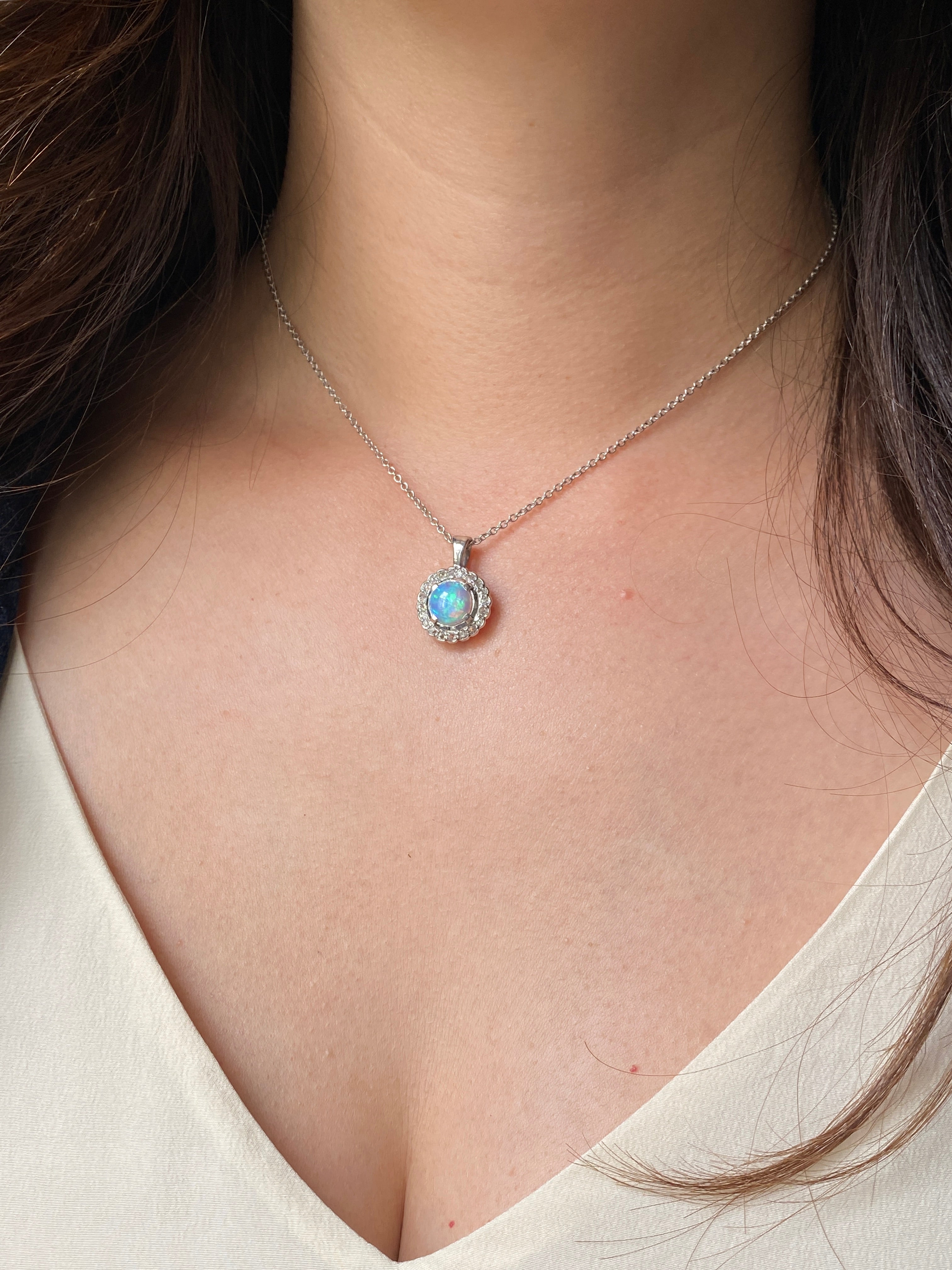 Vintage Crystal Opal & old cut Diamond Pendant 18ct