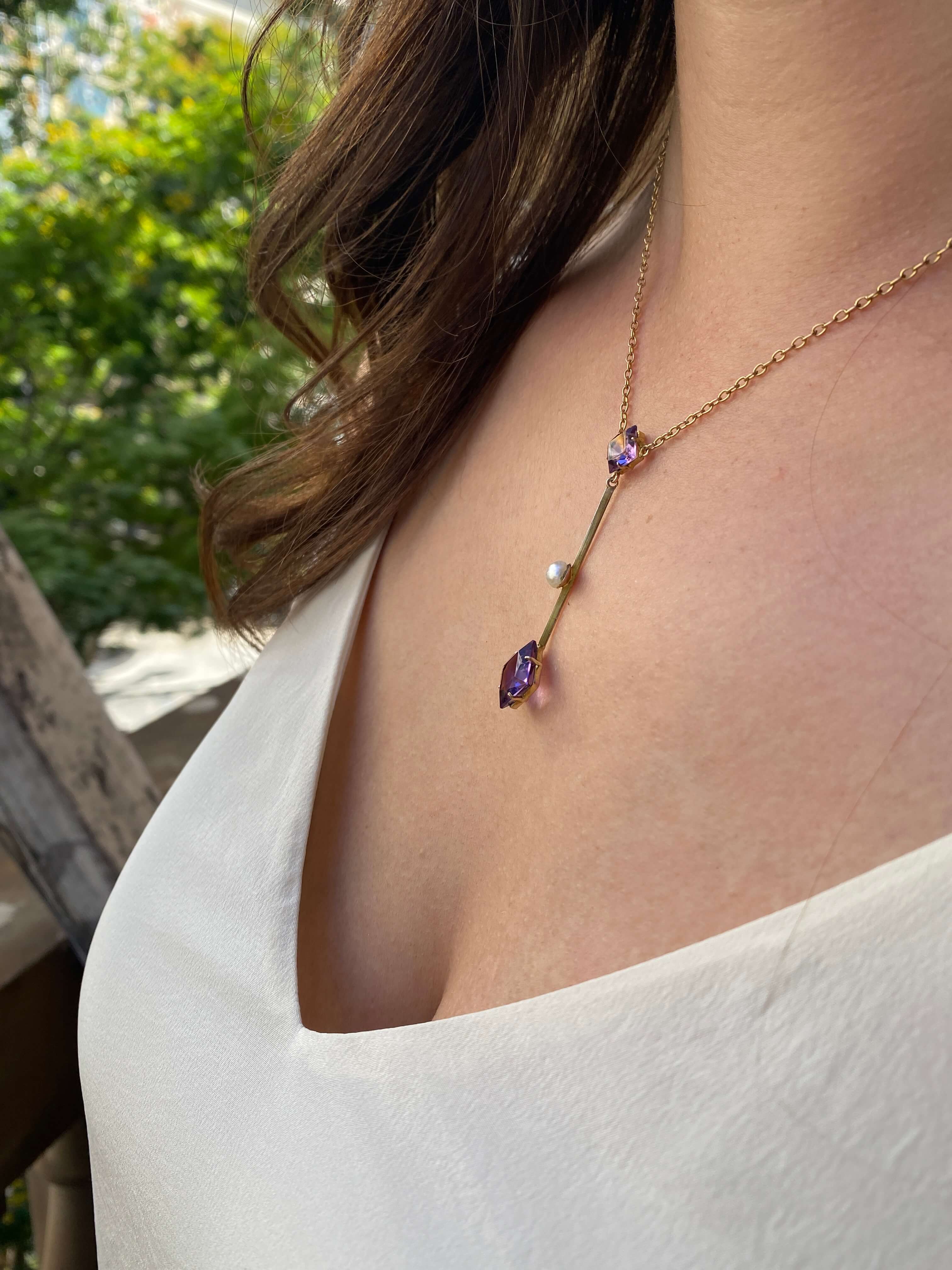 Antique Australian Amethyst and Pearl Pendant Necklace