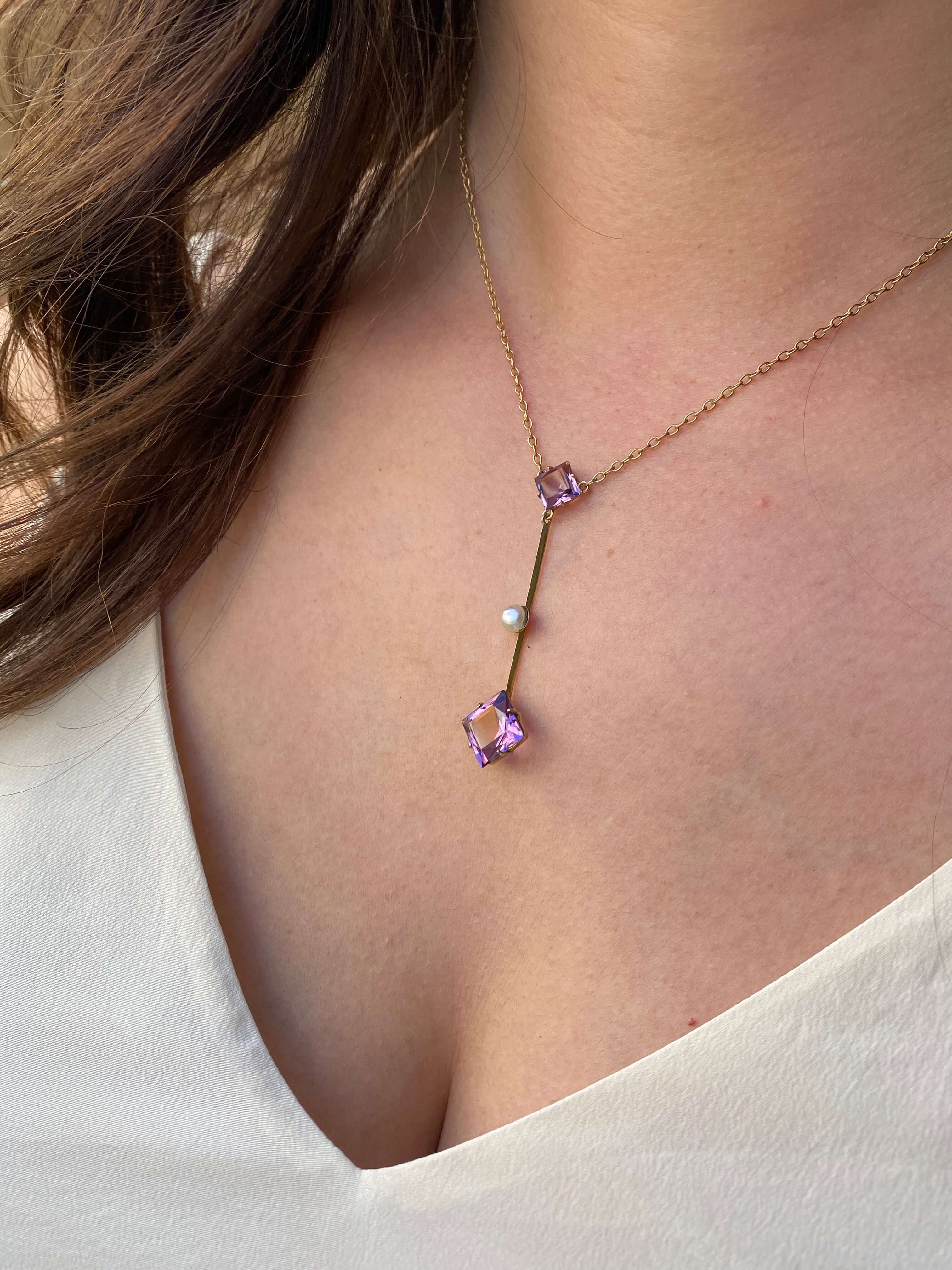 Antique Australian Amethyst and Pearl Pendant Necklace