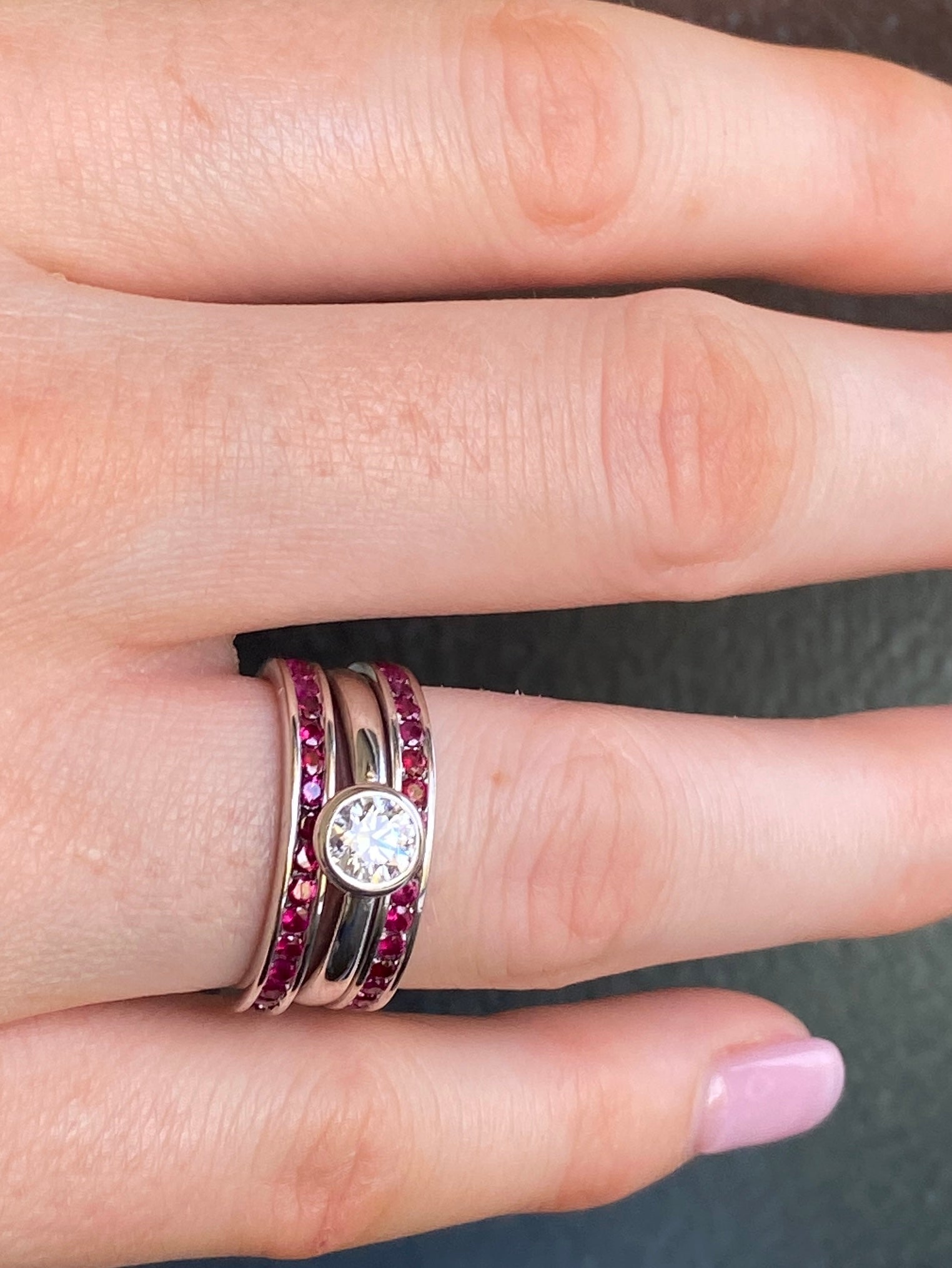 modern Ruby Eternity Bands and Solitaire Diamond Ring