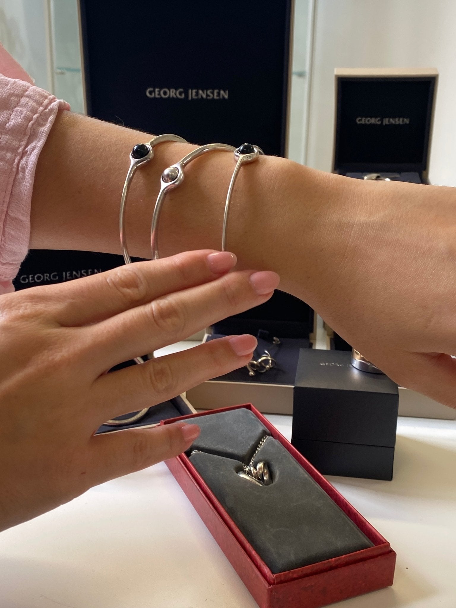 Vintage Silver  & Onyx 'Sphere' Bangle, Georg Jensen. Pattern number #473. Designed by Regitze Overgaard for Georg Jensen