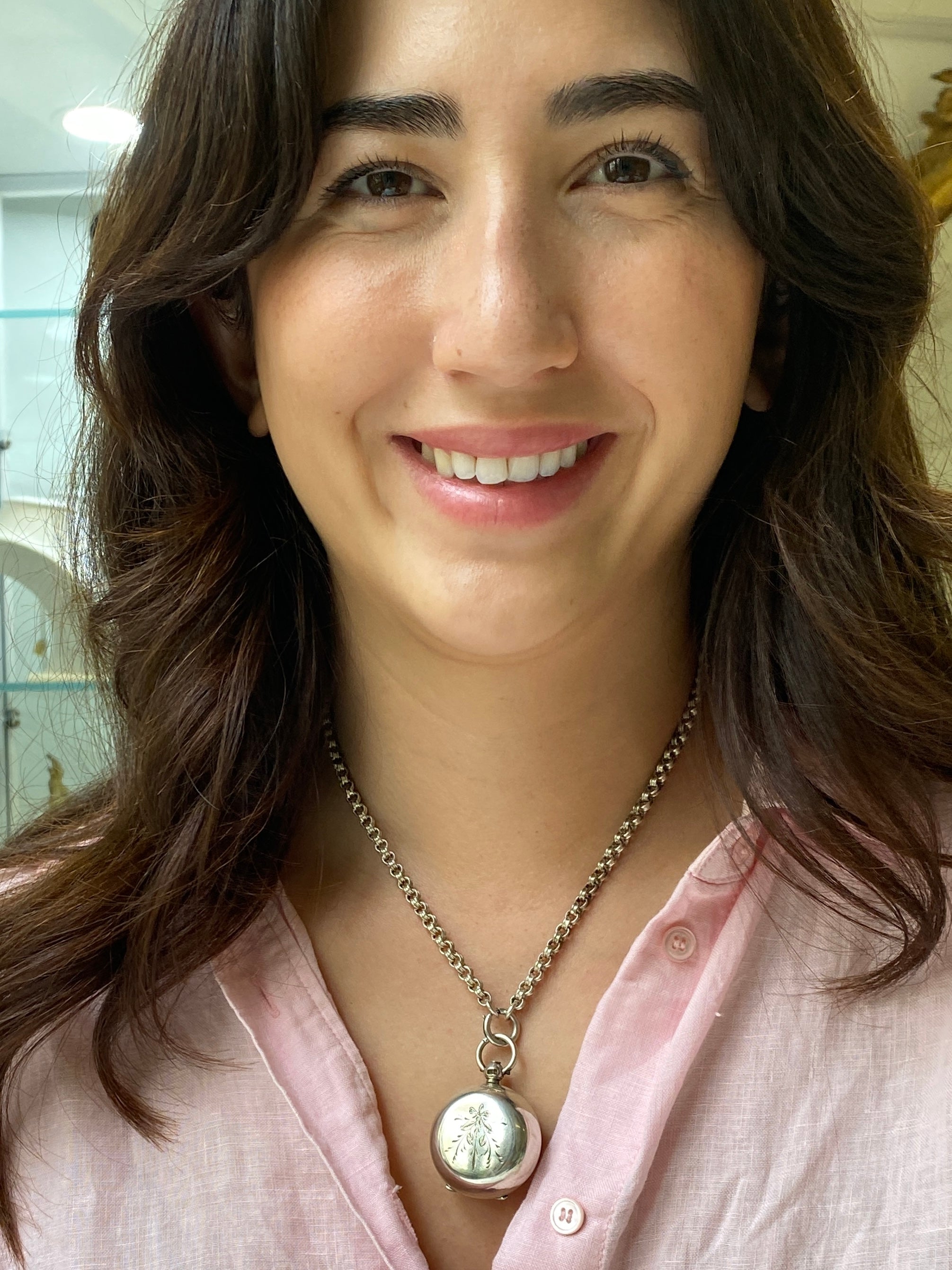 Antique Victorian Sterling Silver Chain Necklace, of double belcher design, hung with a bolt ring clasp.