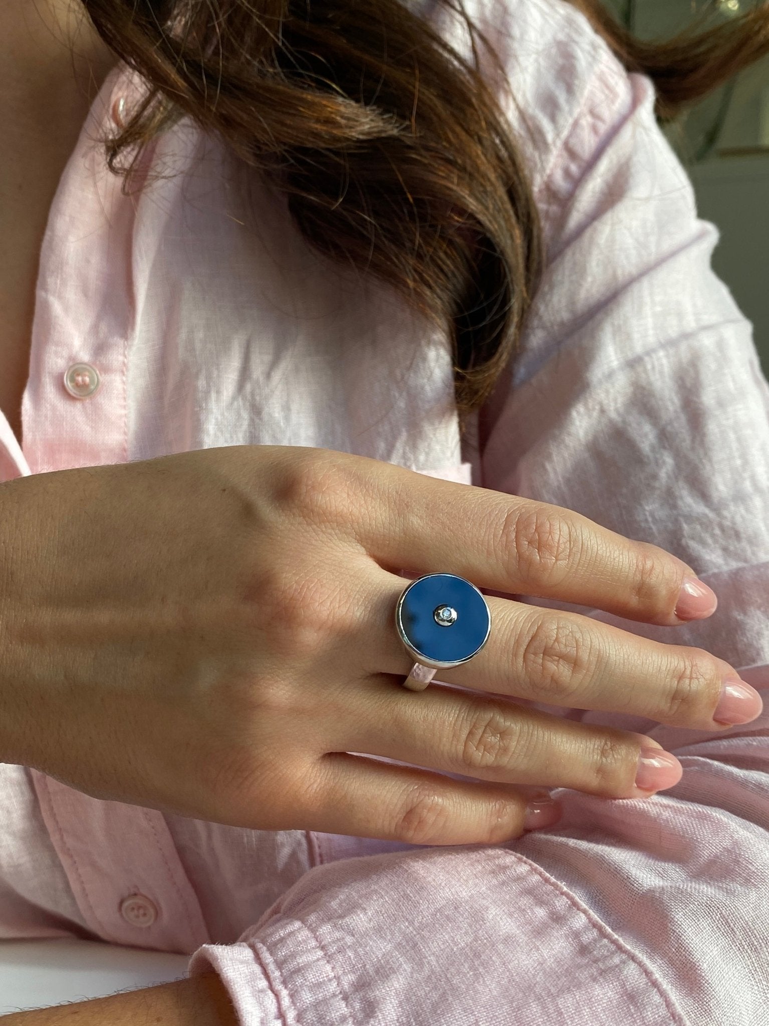 Silver Onyx and Diamond Target Ring