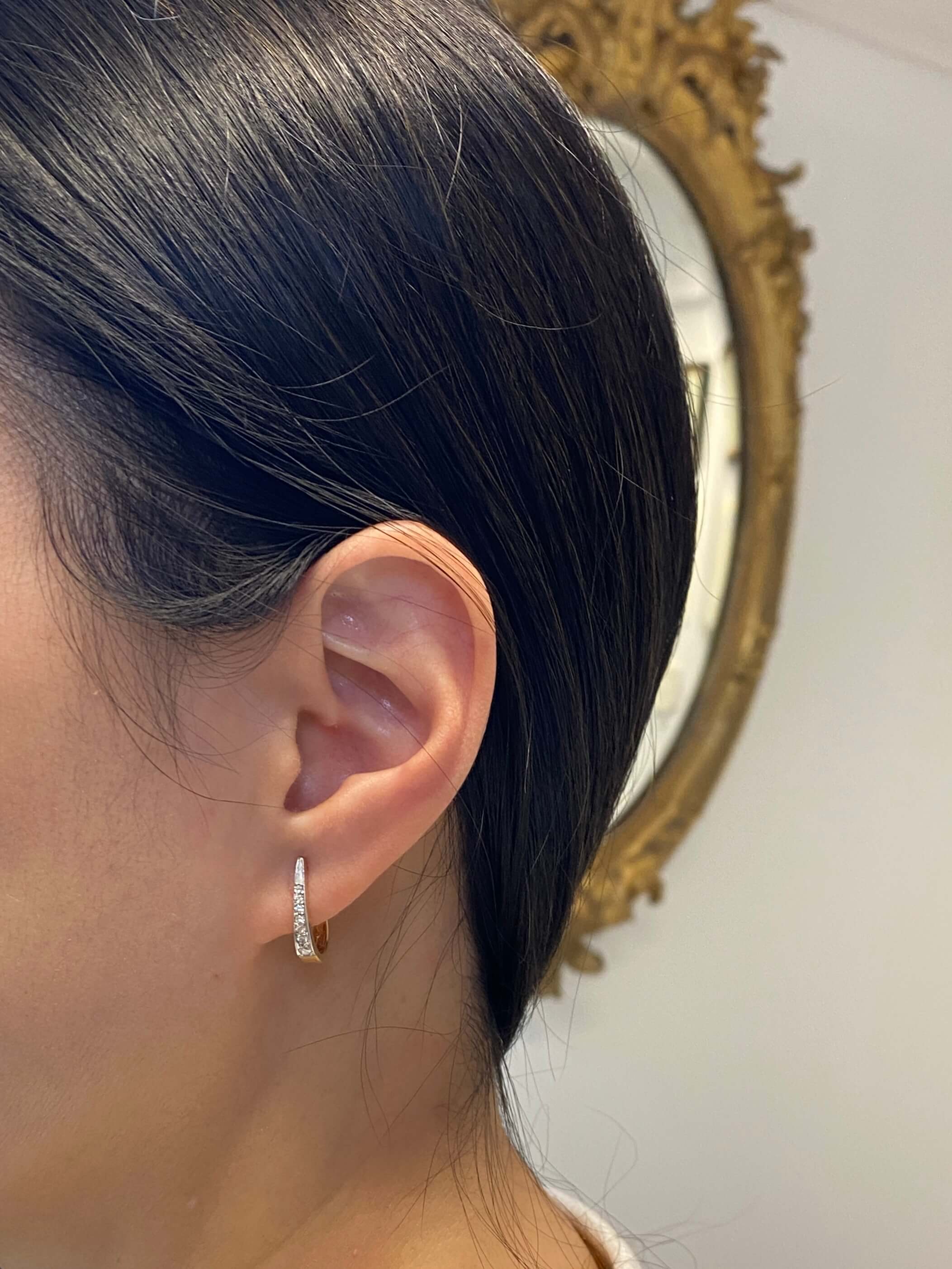 Vintage Diamond 'Huggie' or hoop Earrings. 18ct yellow gold