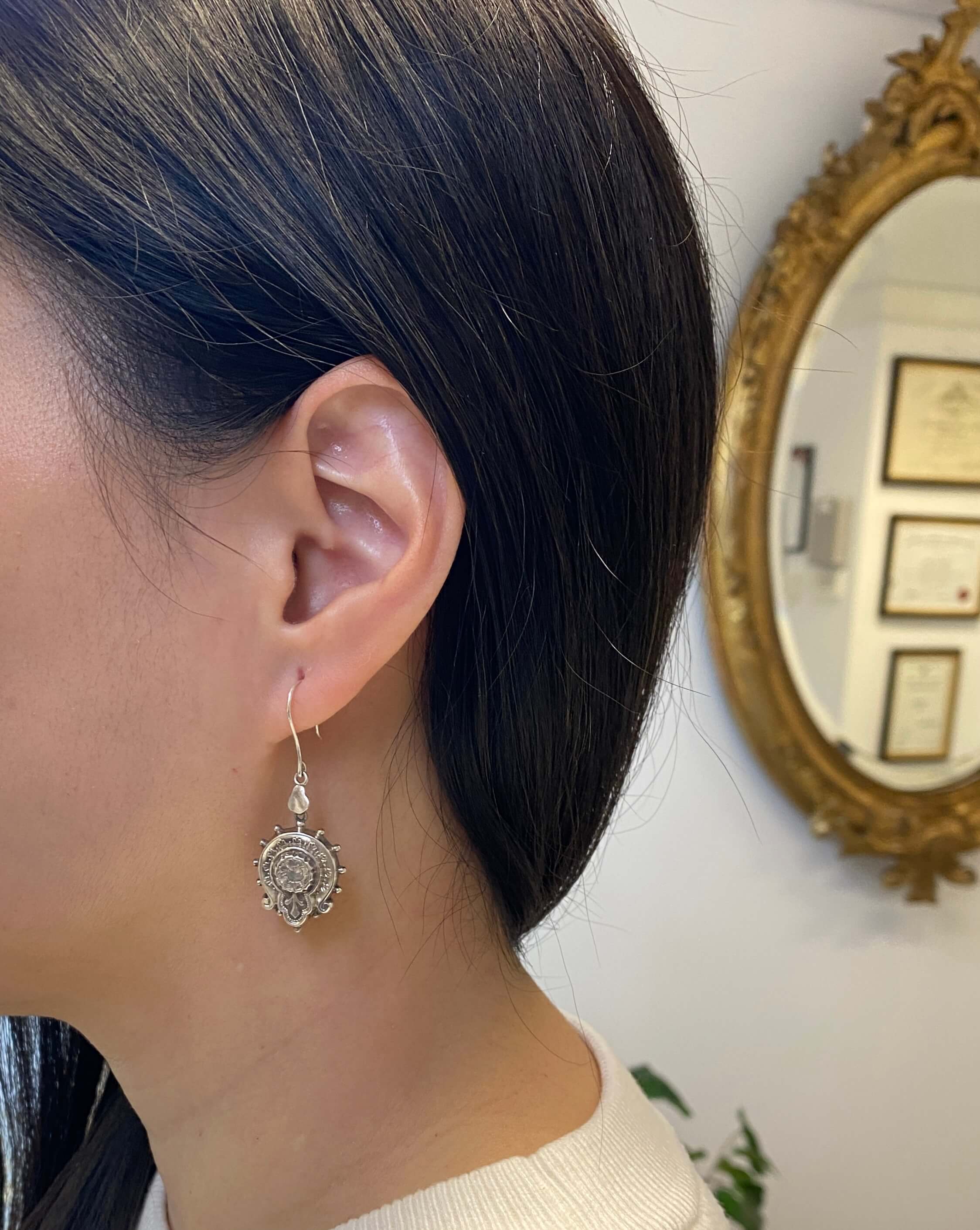 Antique Victorian Sterling Silver Drop Earrings, 1880s