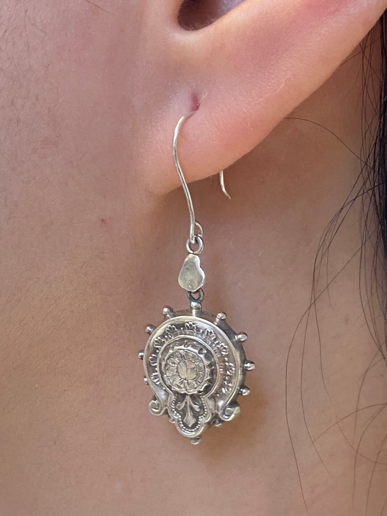 Antique Victorian Sterling Silver Drop Earrings, 1880s