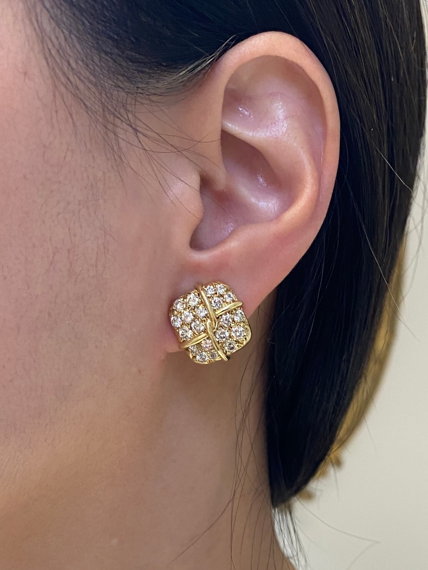 18ct yellow Gold & Diamond Clip Earrings by  renowned American Jeweller Jose Hess, 1980's
