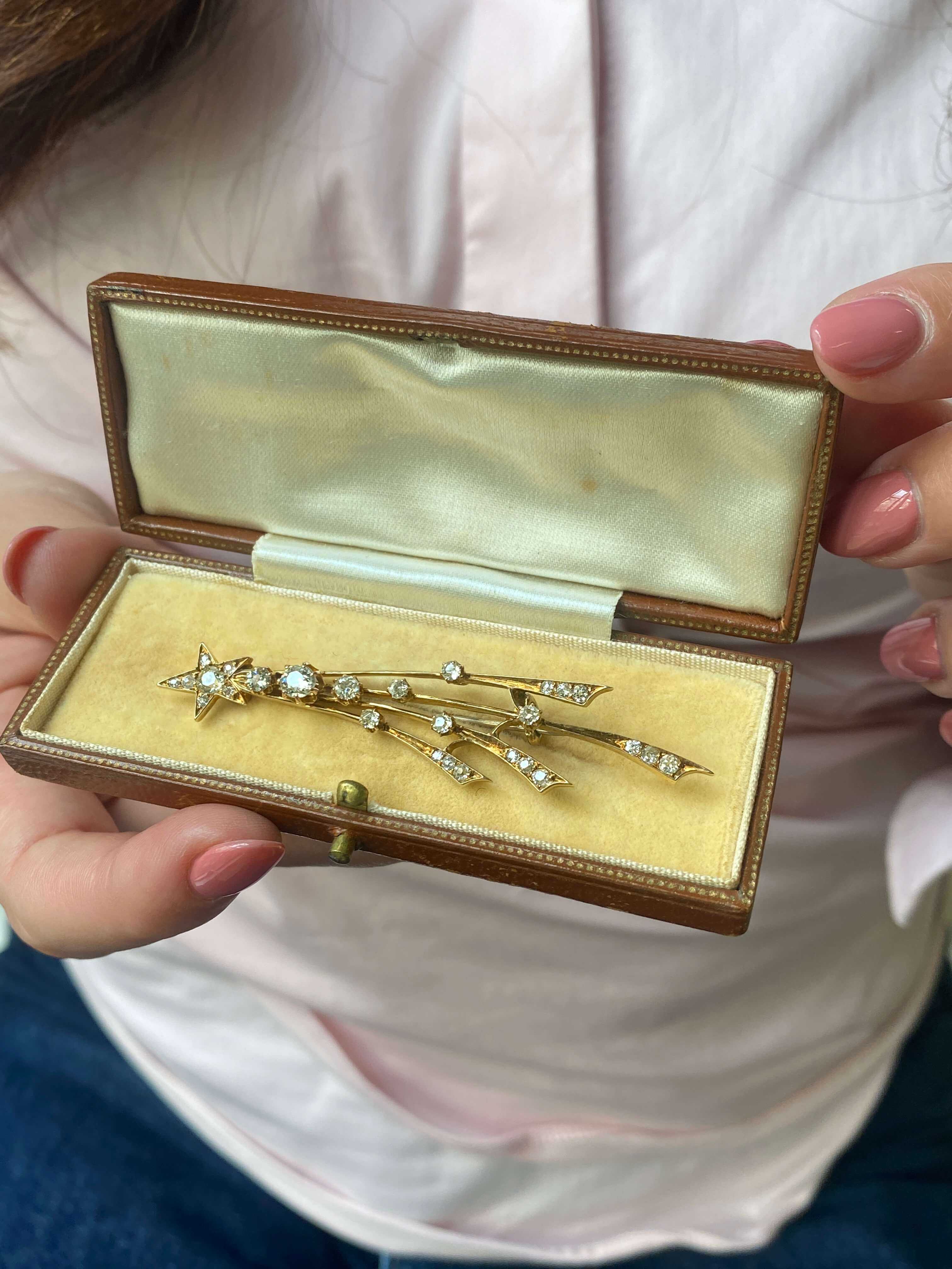 Antique Victorian Gold & Diamond Comet Brooch, 1880-1890