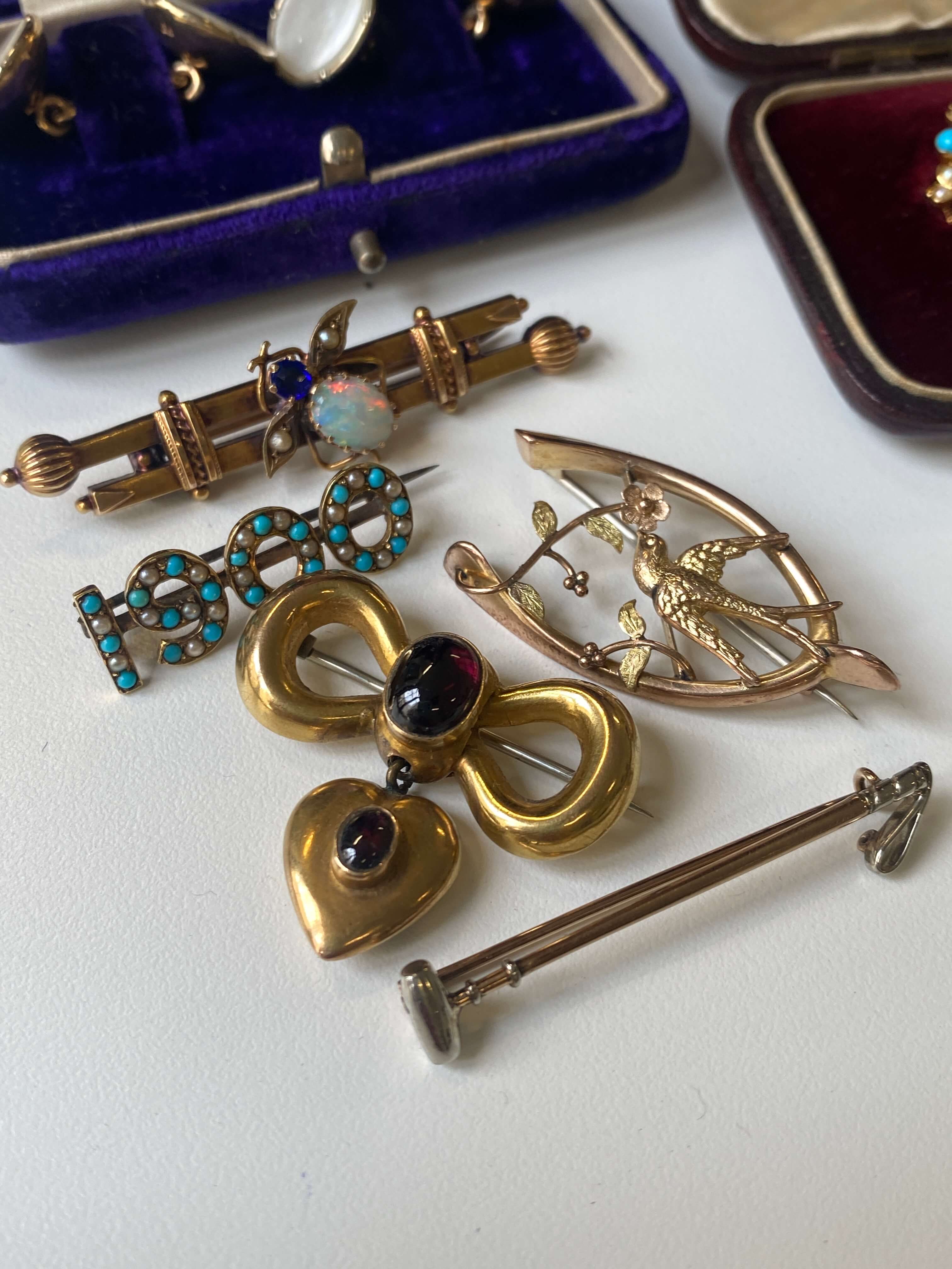 Antique Victorian Garnet Mourning Brooch