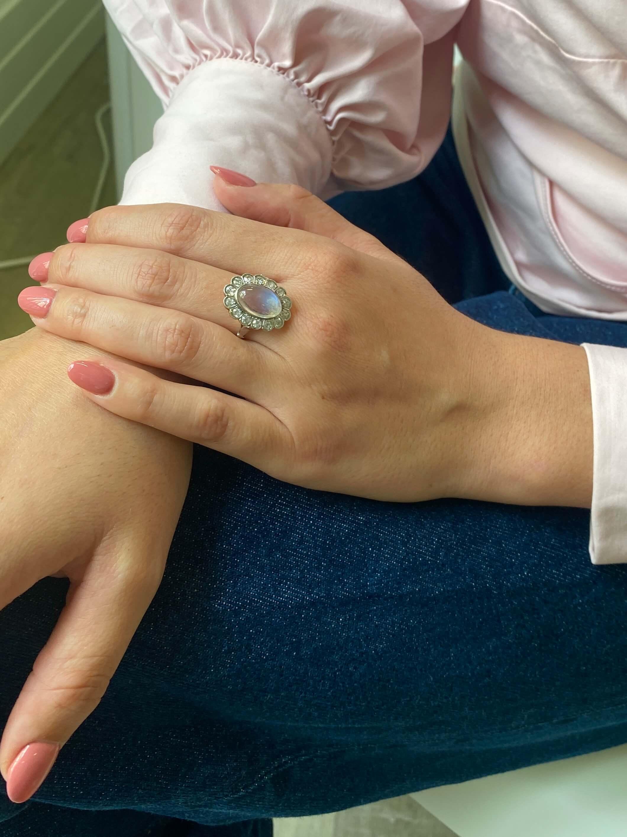 Antique Edwardian Moonstone & Diamond Ring, c1910