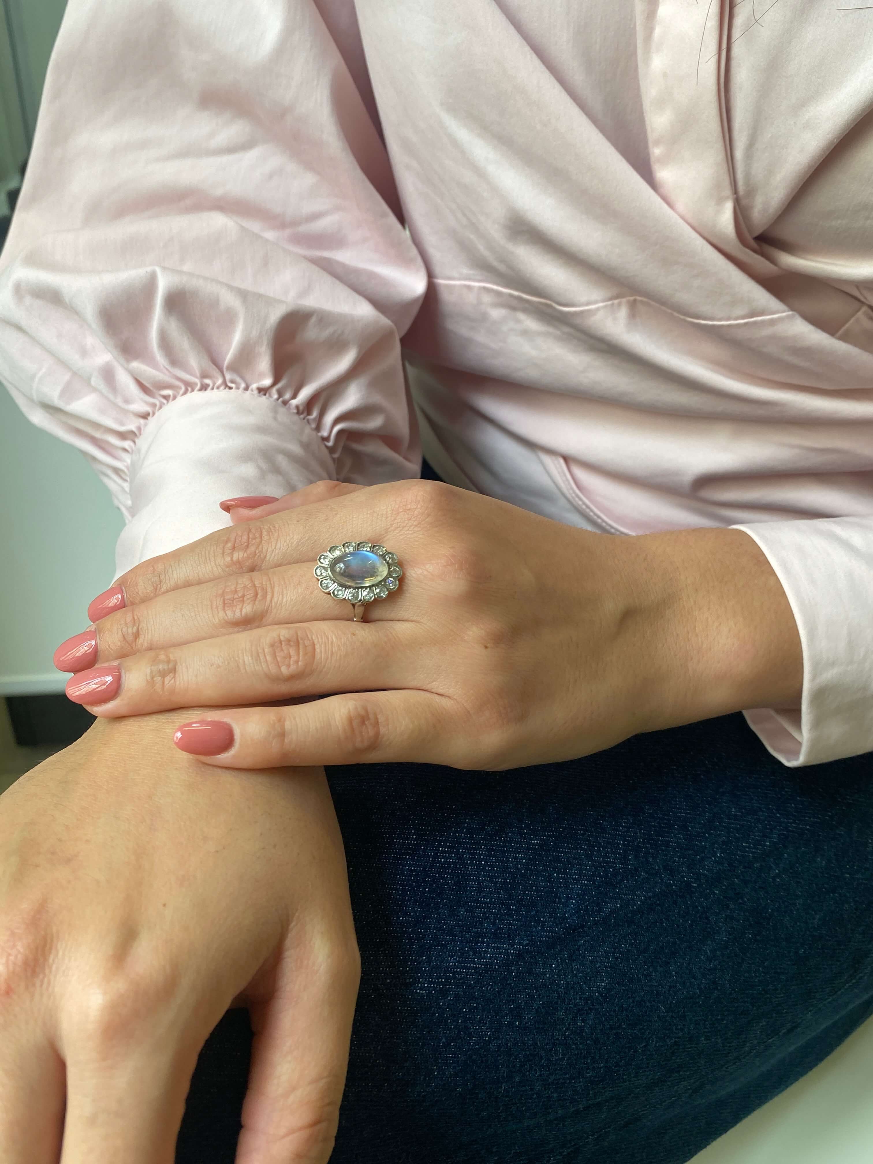 Antique Edwardian Moonstone & Diamond Ring, c1910