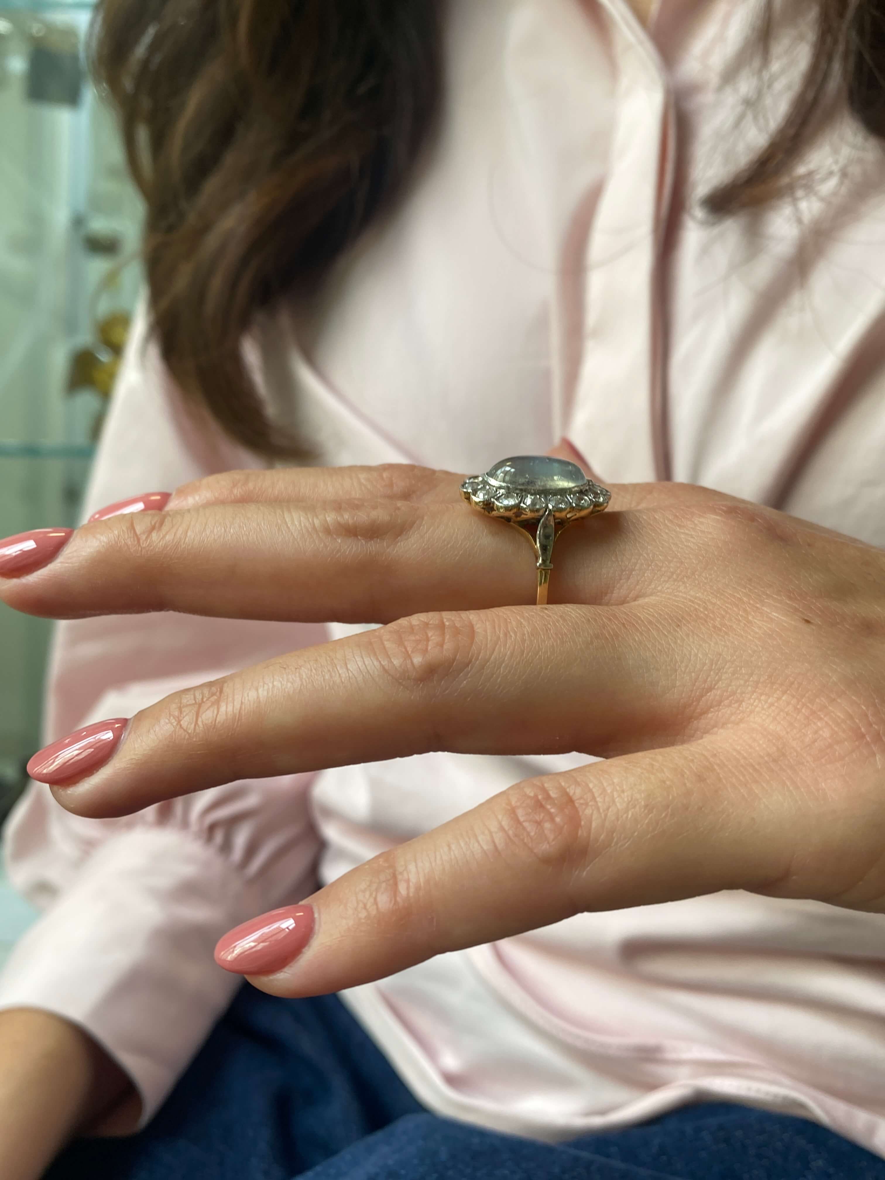 Antique Edwardian Moonstone & Diamond Ring, c1910