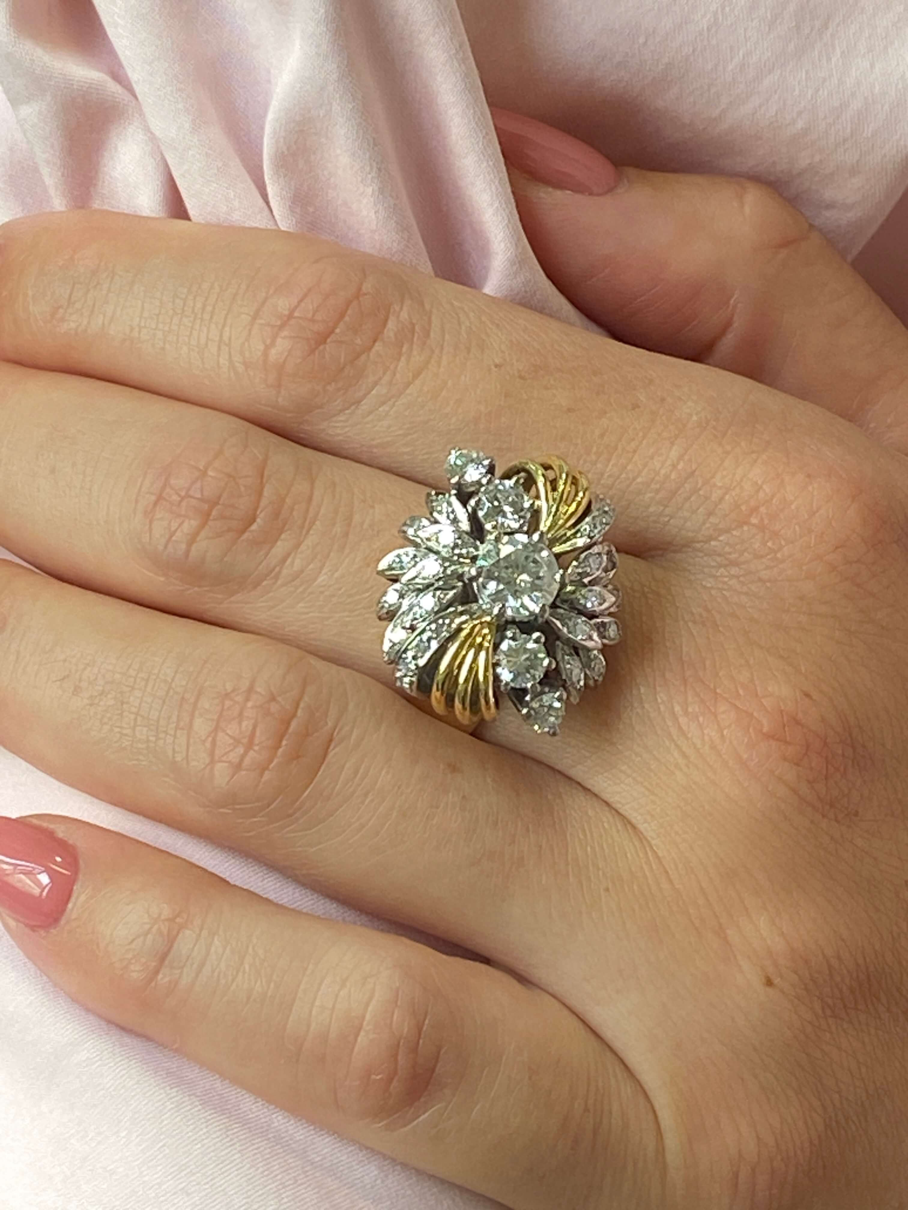 Mid-Century Diamond Cocktail Ring, 1960s 18ct yellow gold and platinum
