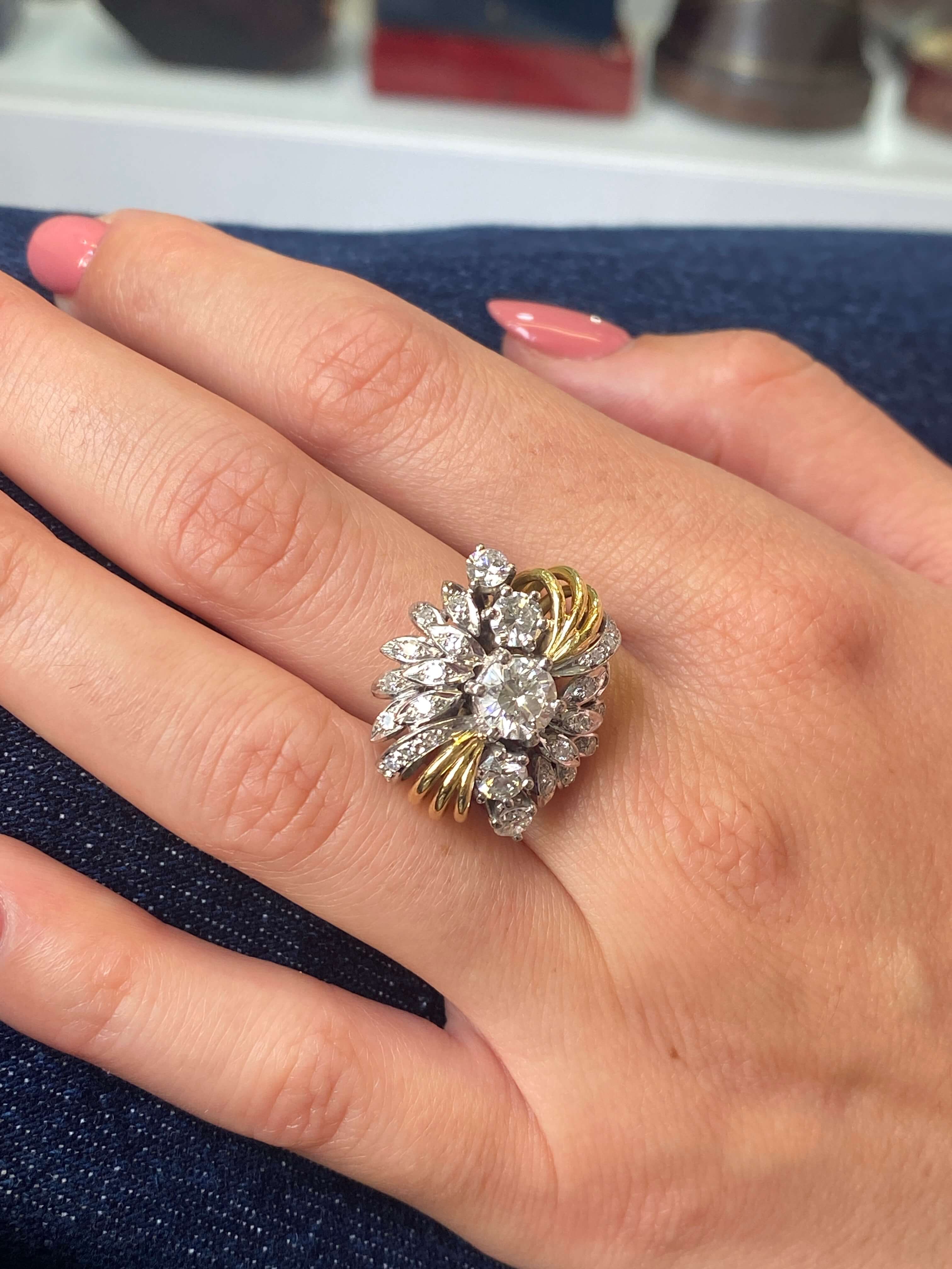 Mid-Century Diamond Cocktail Ring, 1960s 18ct yellow gold and platinum