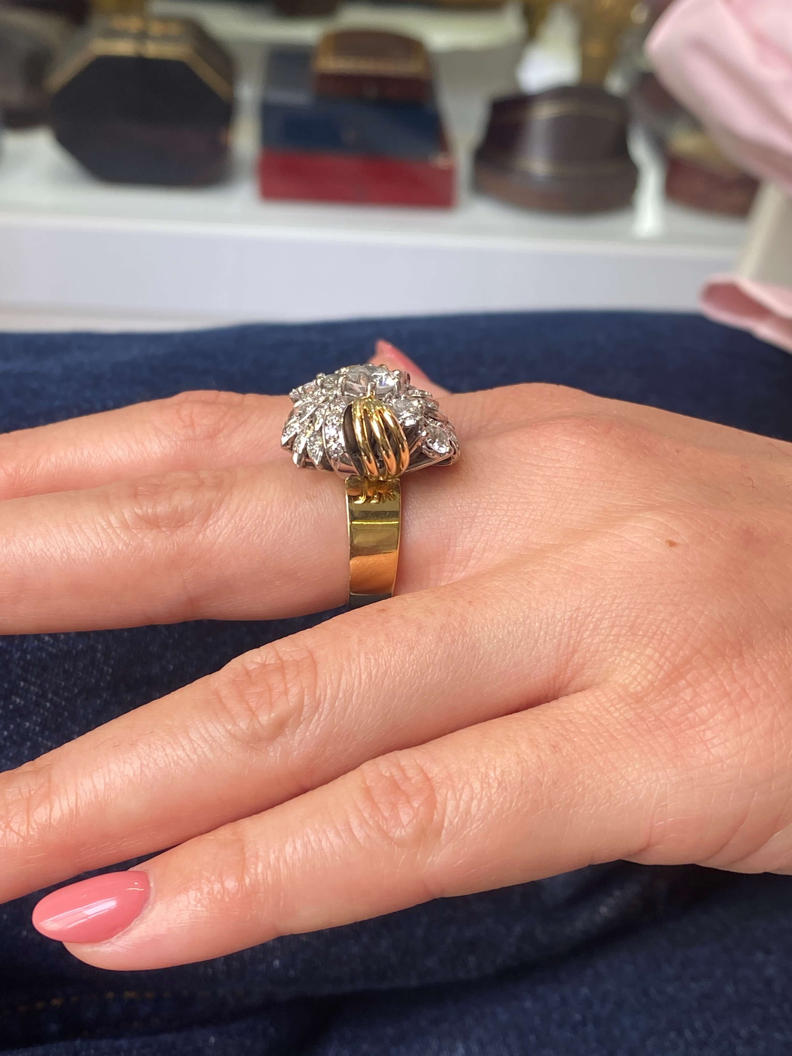 Mid-Century Diamond Cocktail Ring, 1960s 18ct yellow gold and platinum