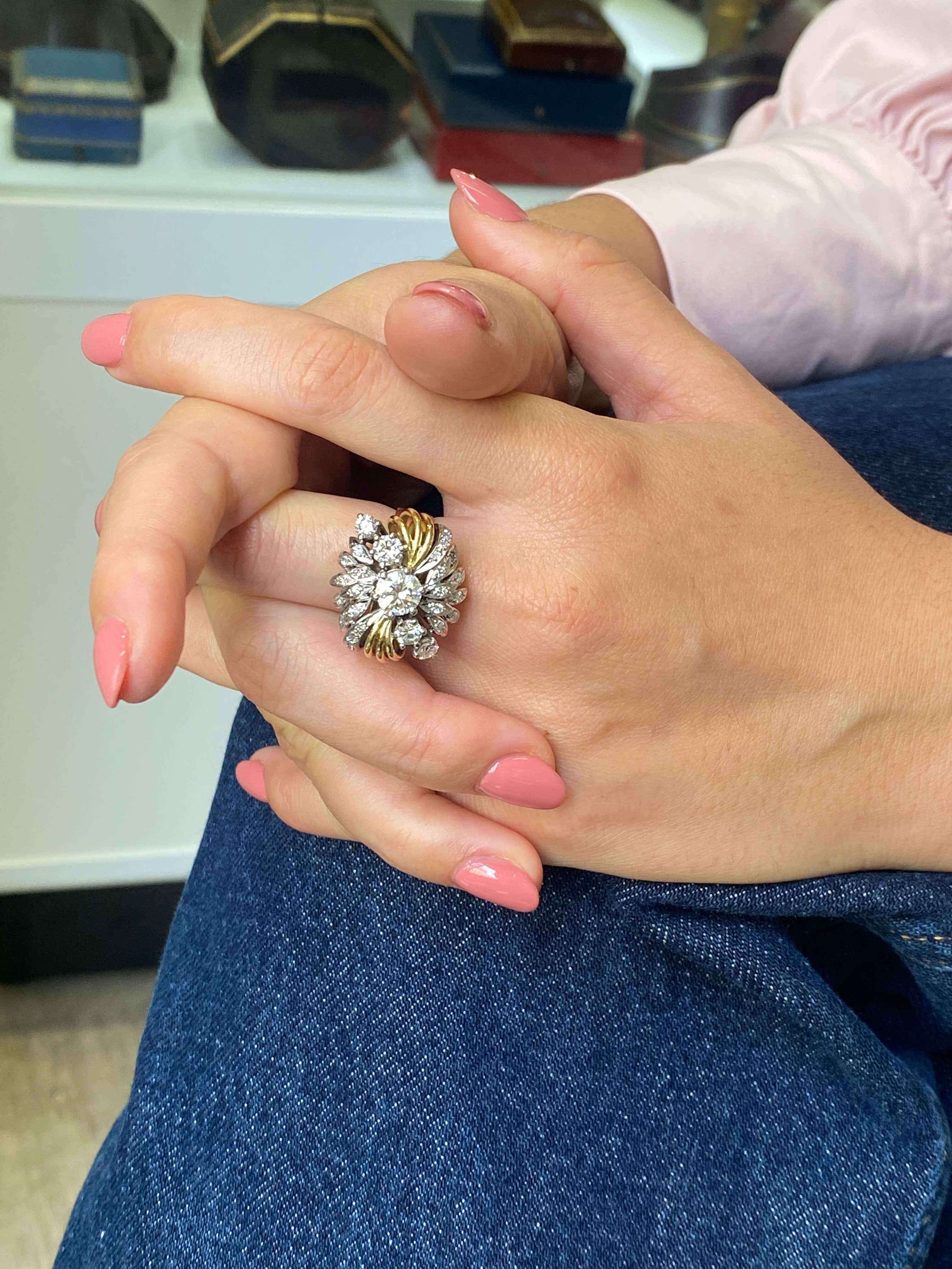 Mid-Century Diamond Cocktail Ring, 1960s 18ct yellow gold and platinum