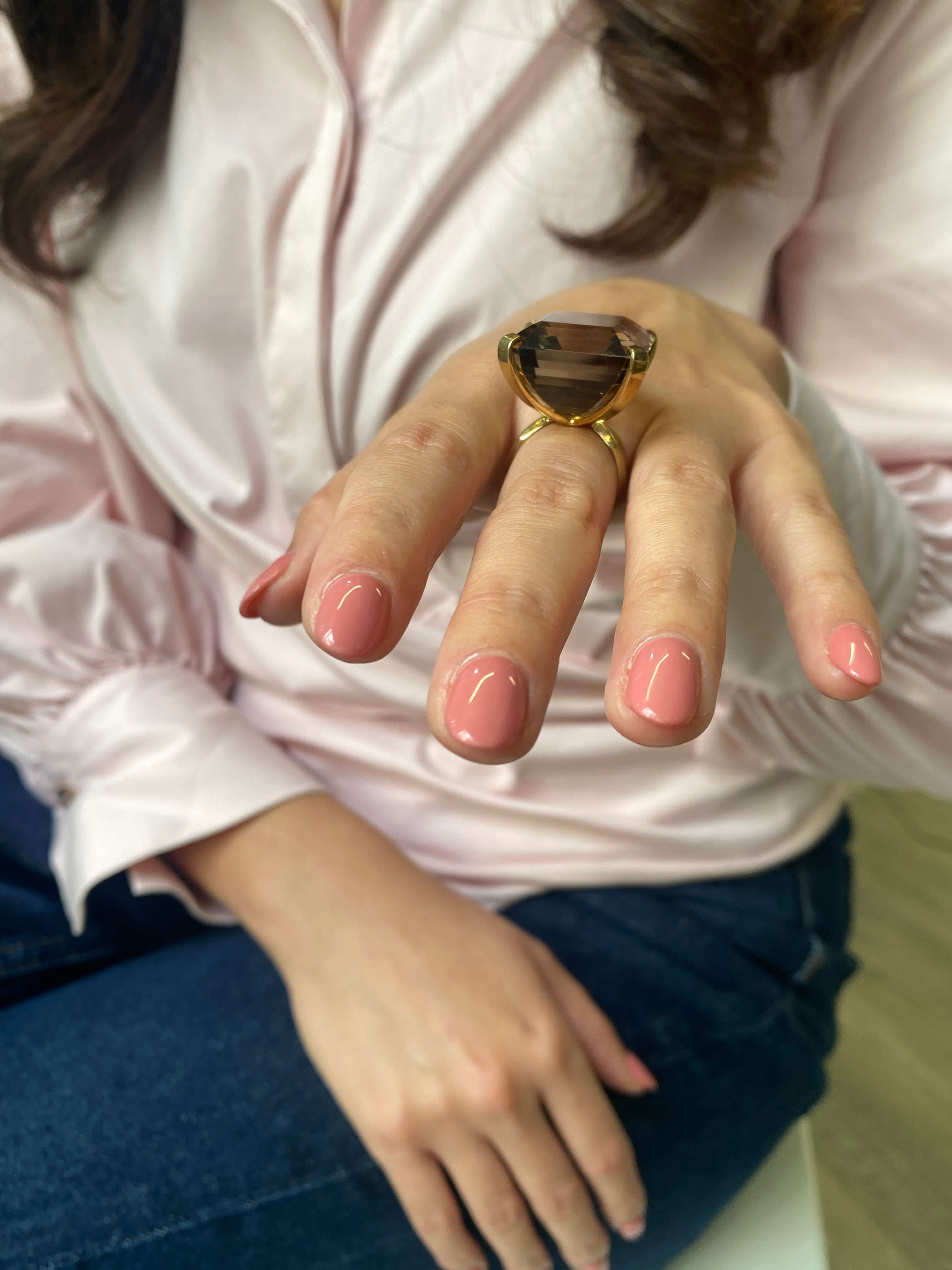 Vintage Smoky Quartz Cocktail Ring, 1960s. 14ct yellow gold