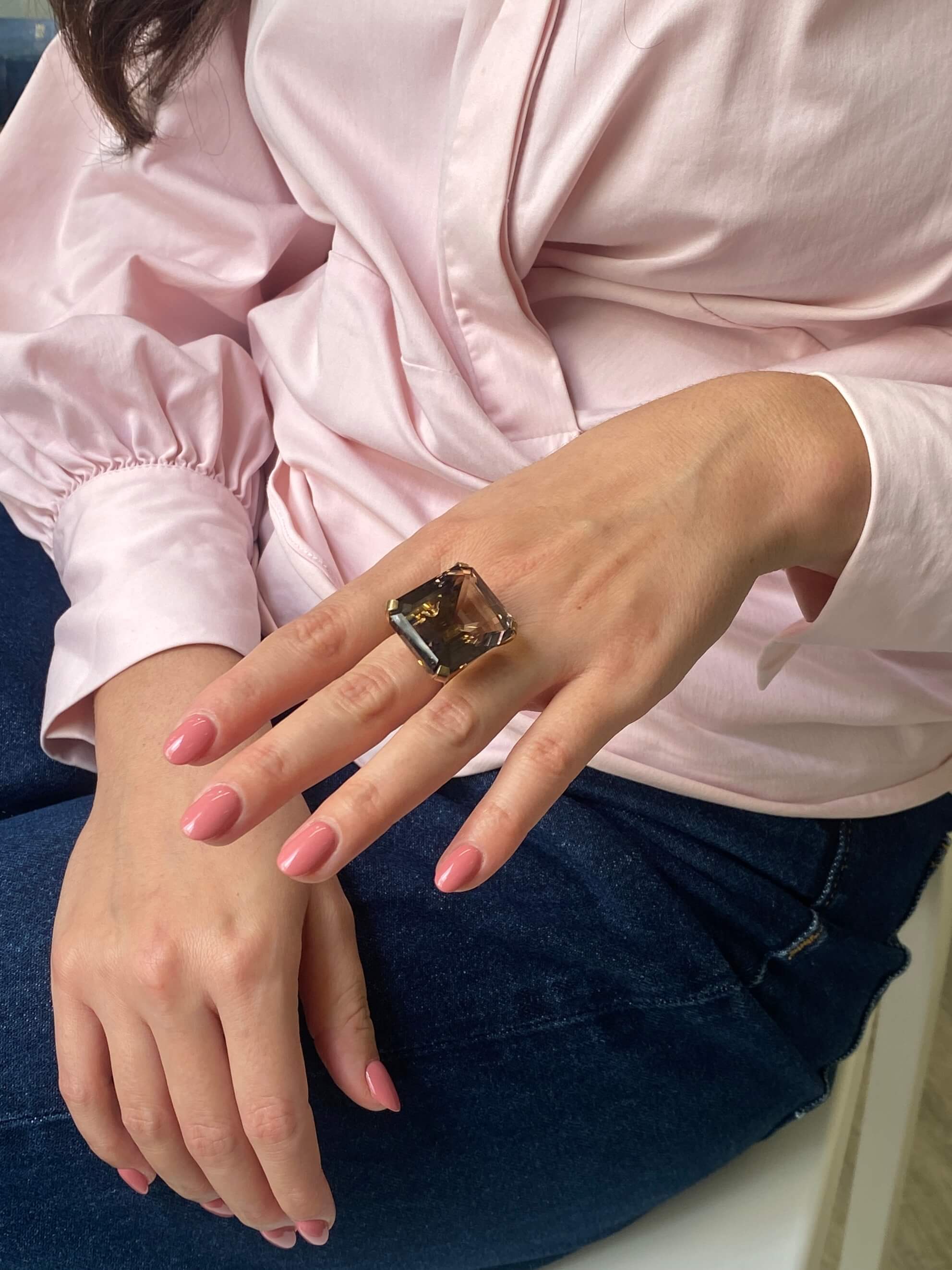 Vintage Smoky Quartz Cocktail Ring, 1960s. 14ct yellow gold