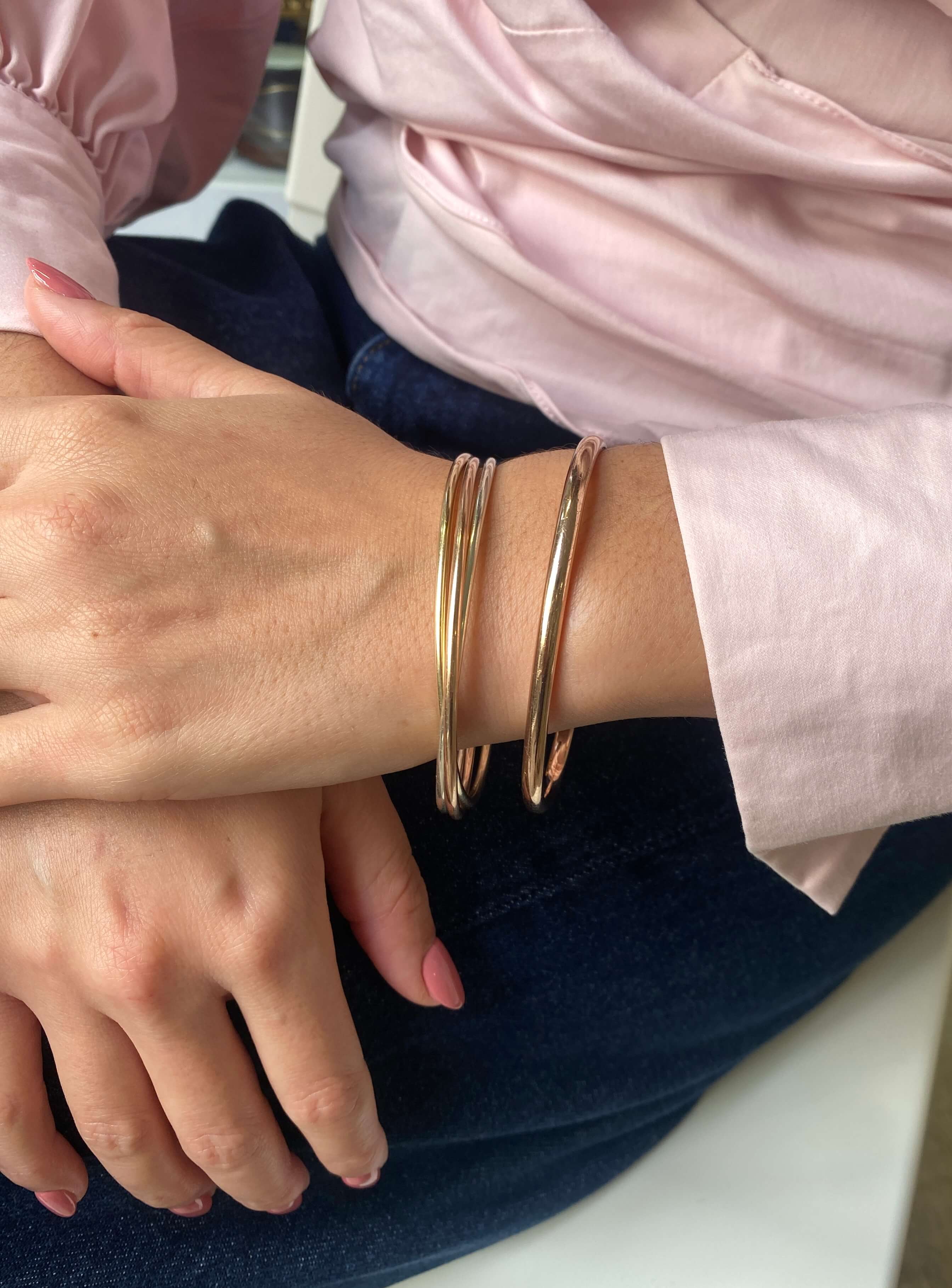 9ct yellow, white and rose gold Trinity Bangle